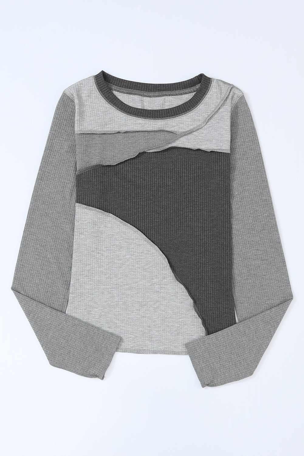 Exposed Seam Colour Block Rib Knit Top eAura