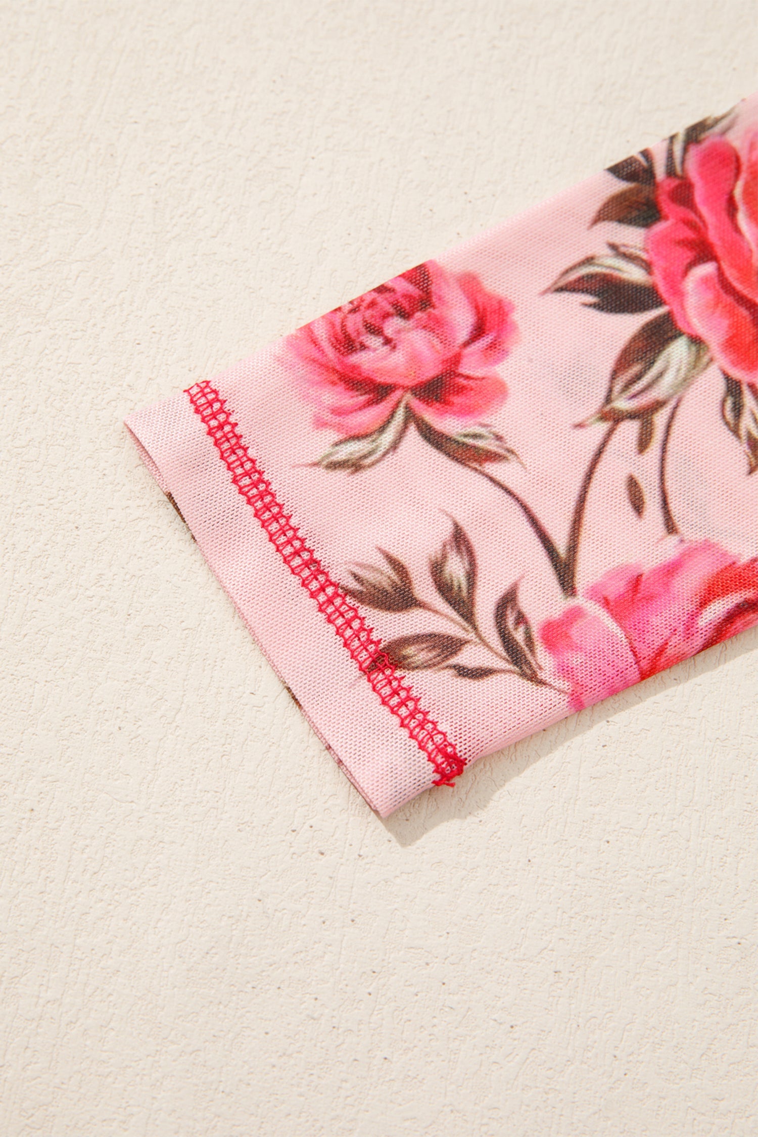 Floral Print Exposed Seam Detail Mesh Long Sleeve Top - eAura