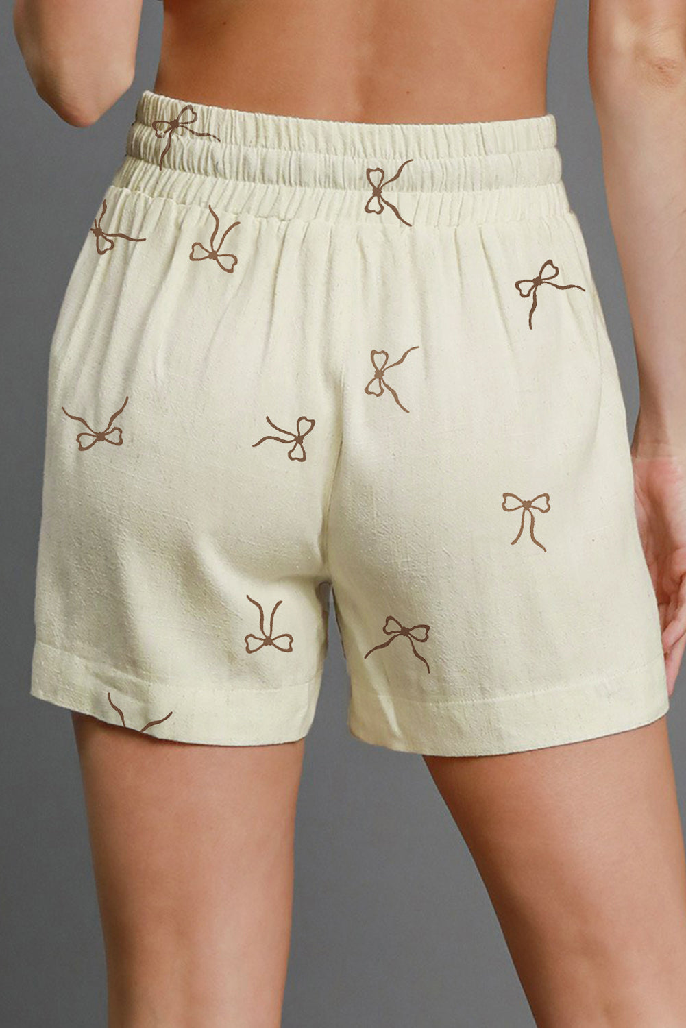 White Bow Print Lace Drawstring Casual Shorts eAura