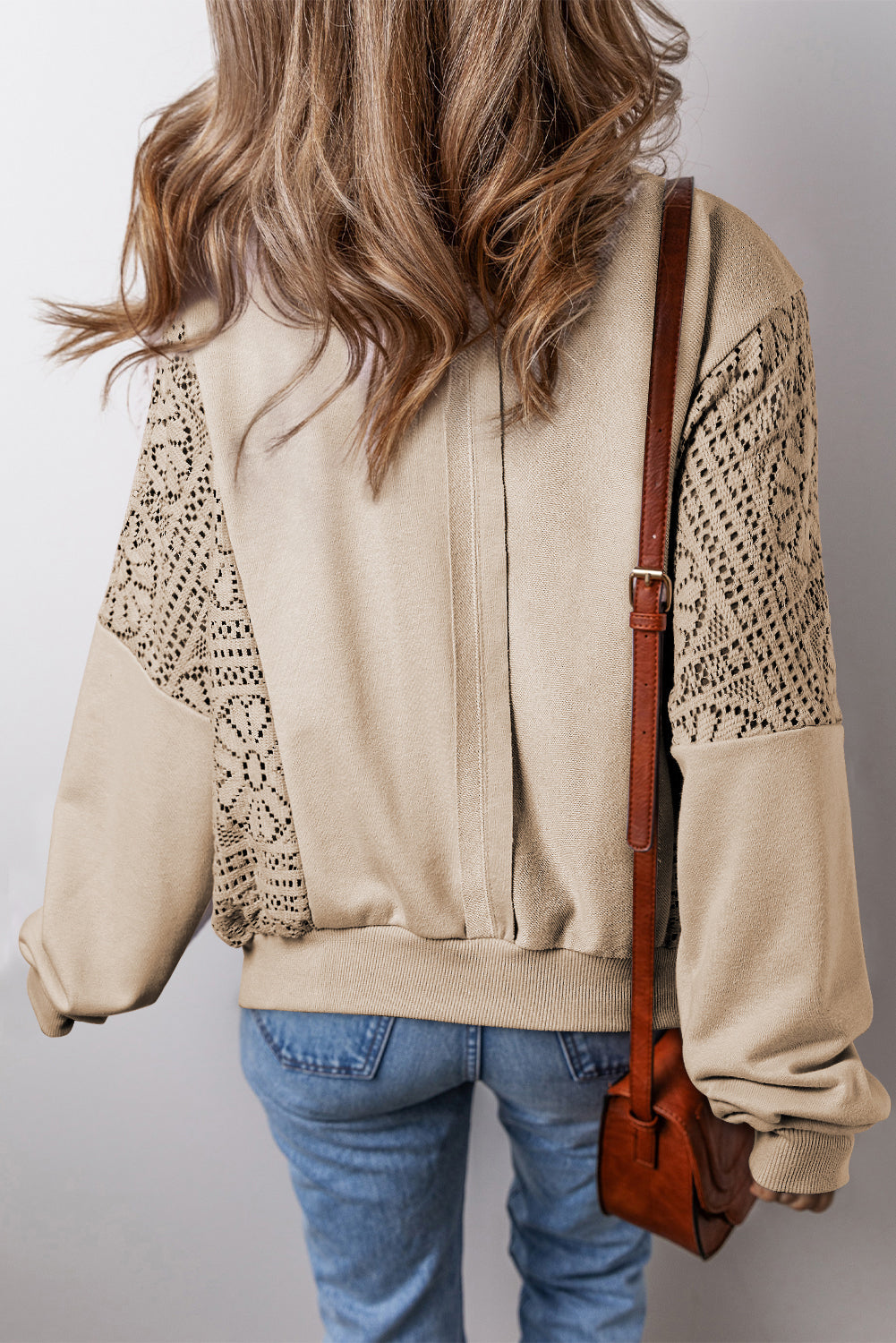 Knit Crochet Exposed Seam Ribbed Trim Sweatshirt eAura