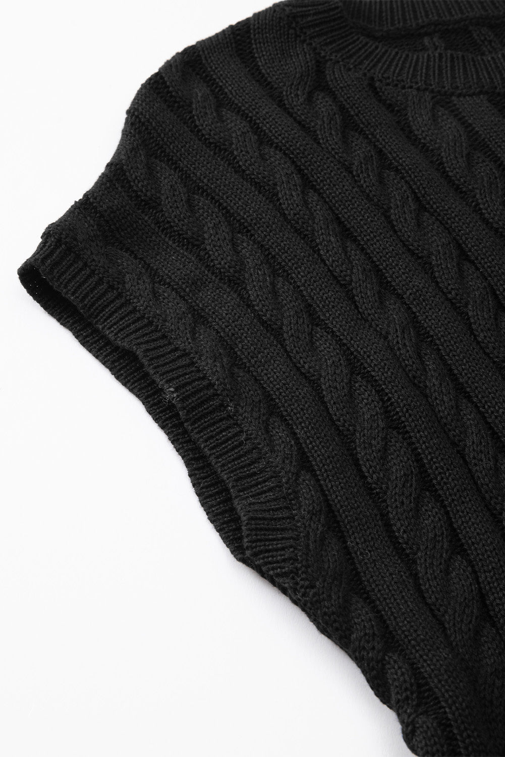 Black Crew Neck Cable Knit Short Sleeve Sweater eAura