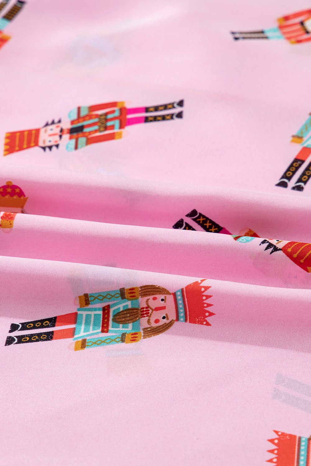 Nutcracker Print Contrast Trim Tied up Bow Silky 2pcs Pajama Set - eAura