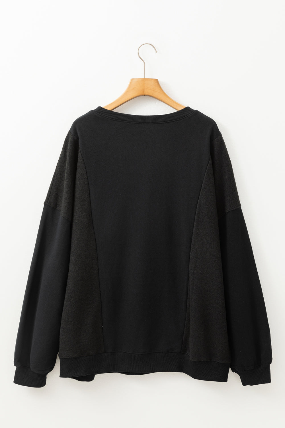 Black Loose Patchwork Crewneck Plus Size Sweatshirt BB Fashion Outlet
