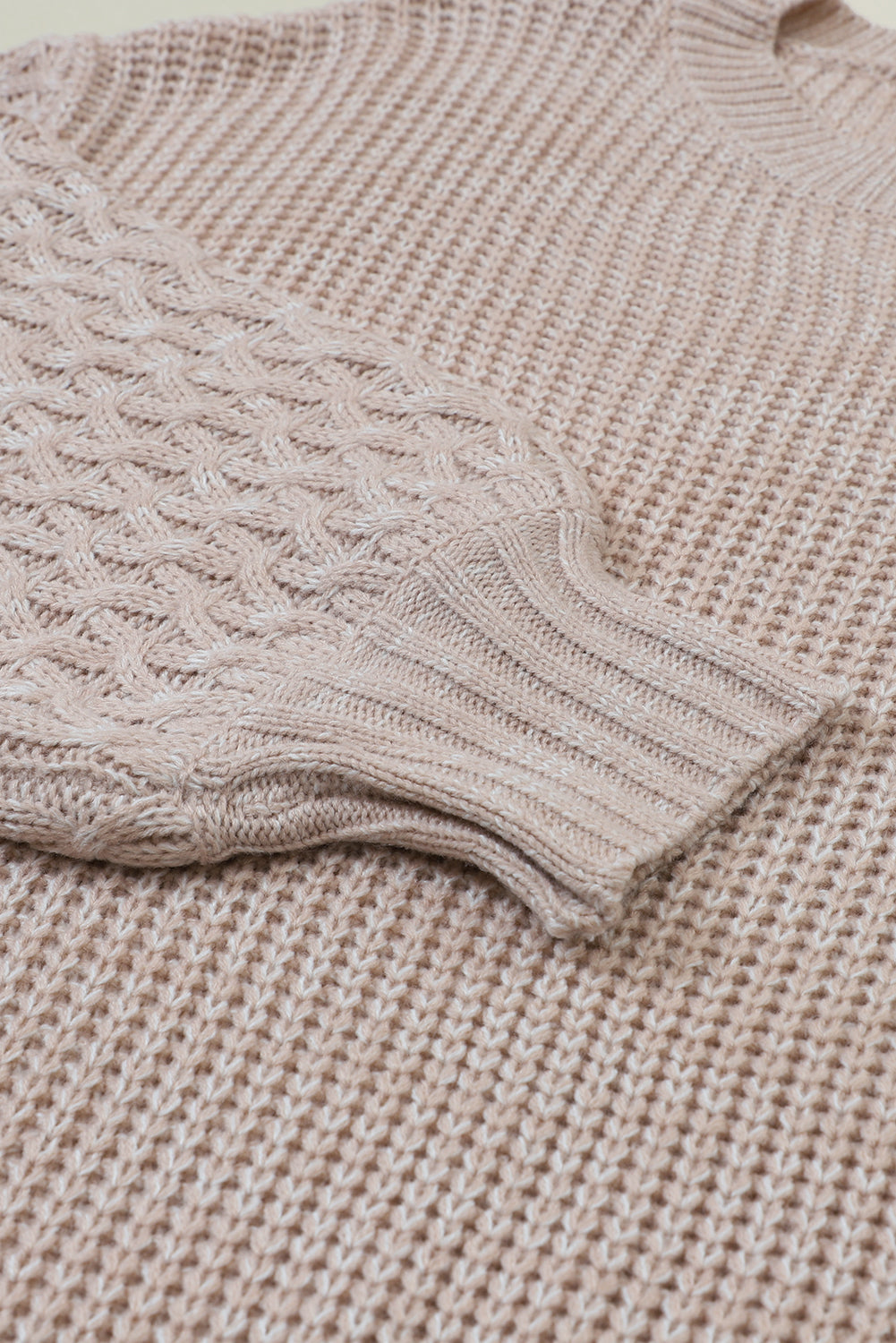 Parchment Cable Knit Sleeve Drop Shoulder Sweater eAura
