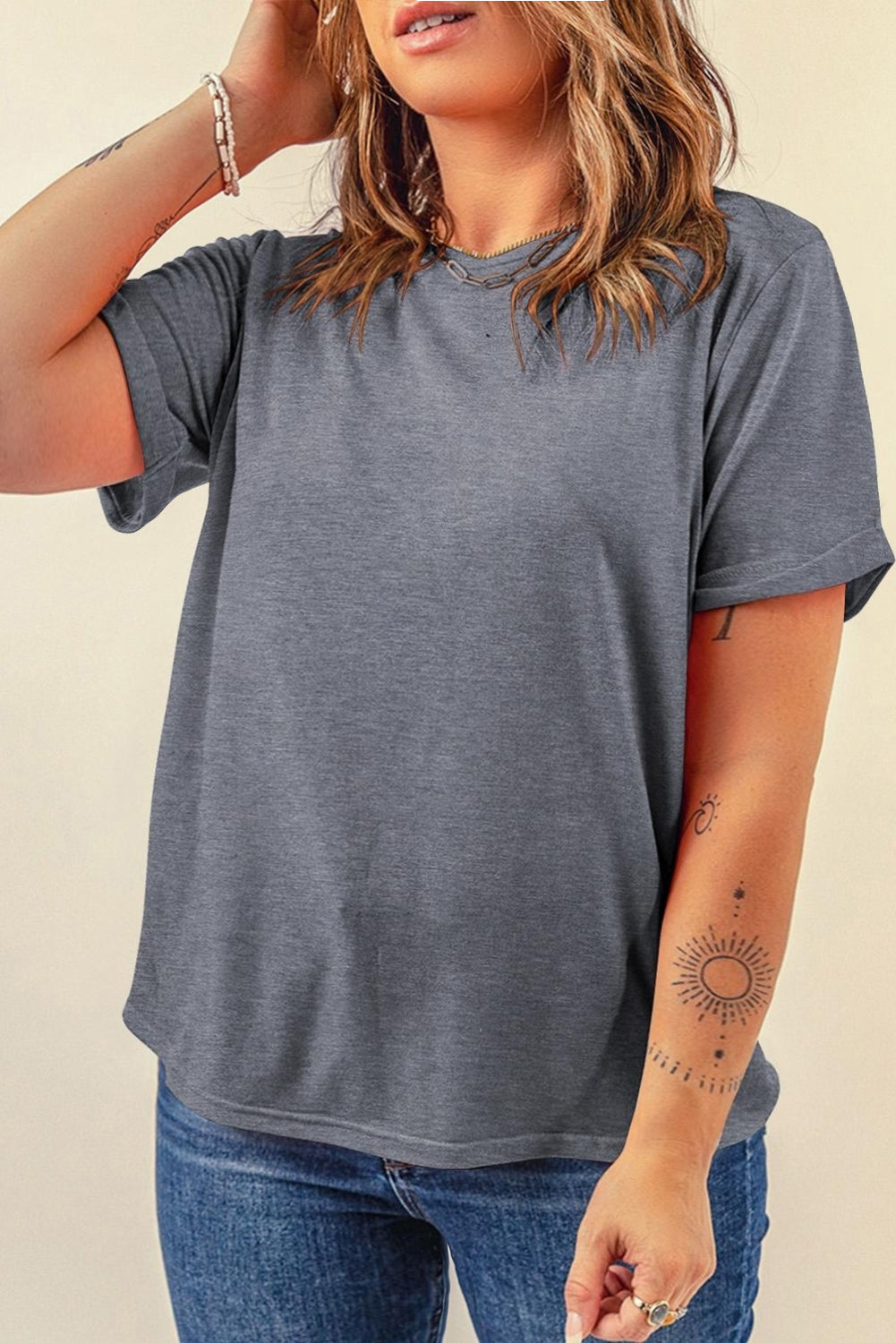 Casual Plain Crew Neck Tee T-Shirt