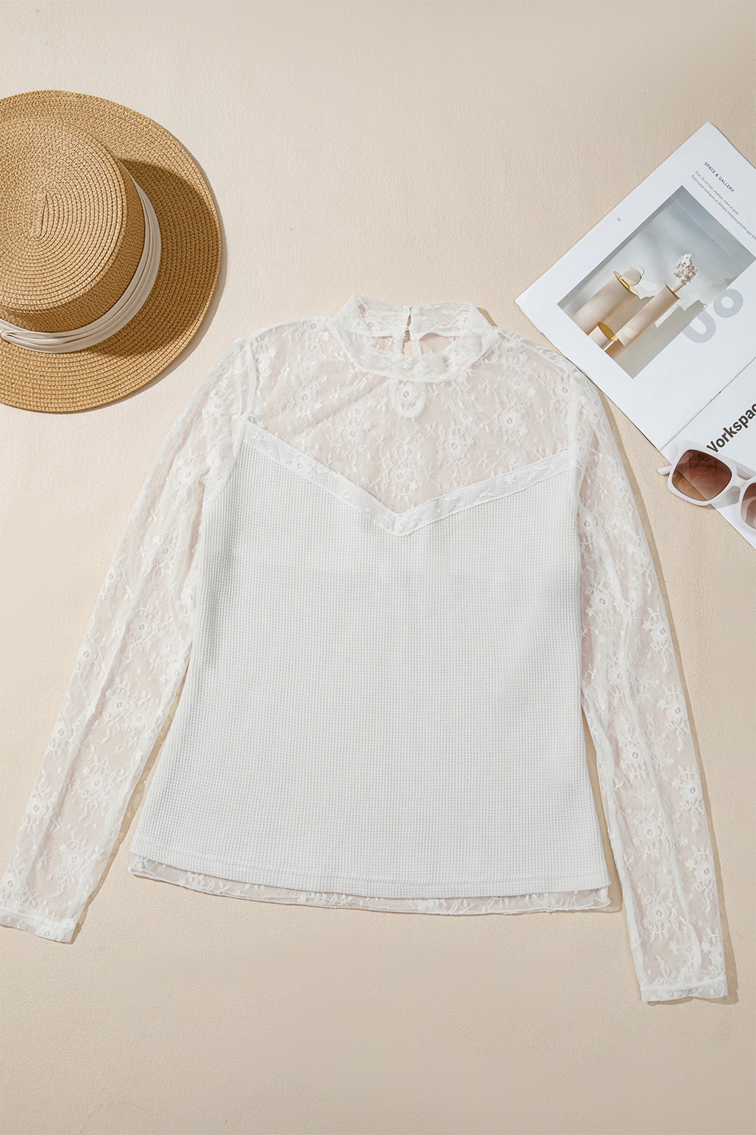 Jet Stream Lace Mesh Long Sleeve Top – Cream
