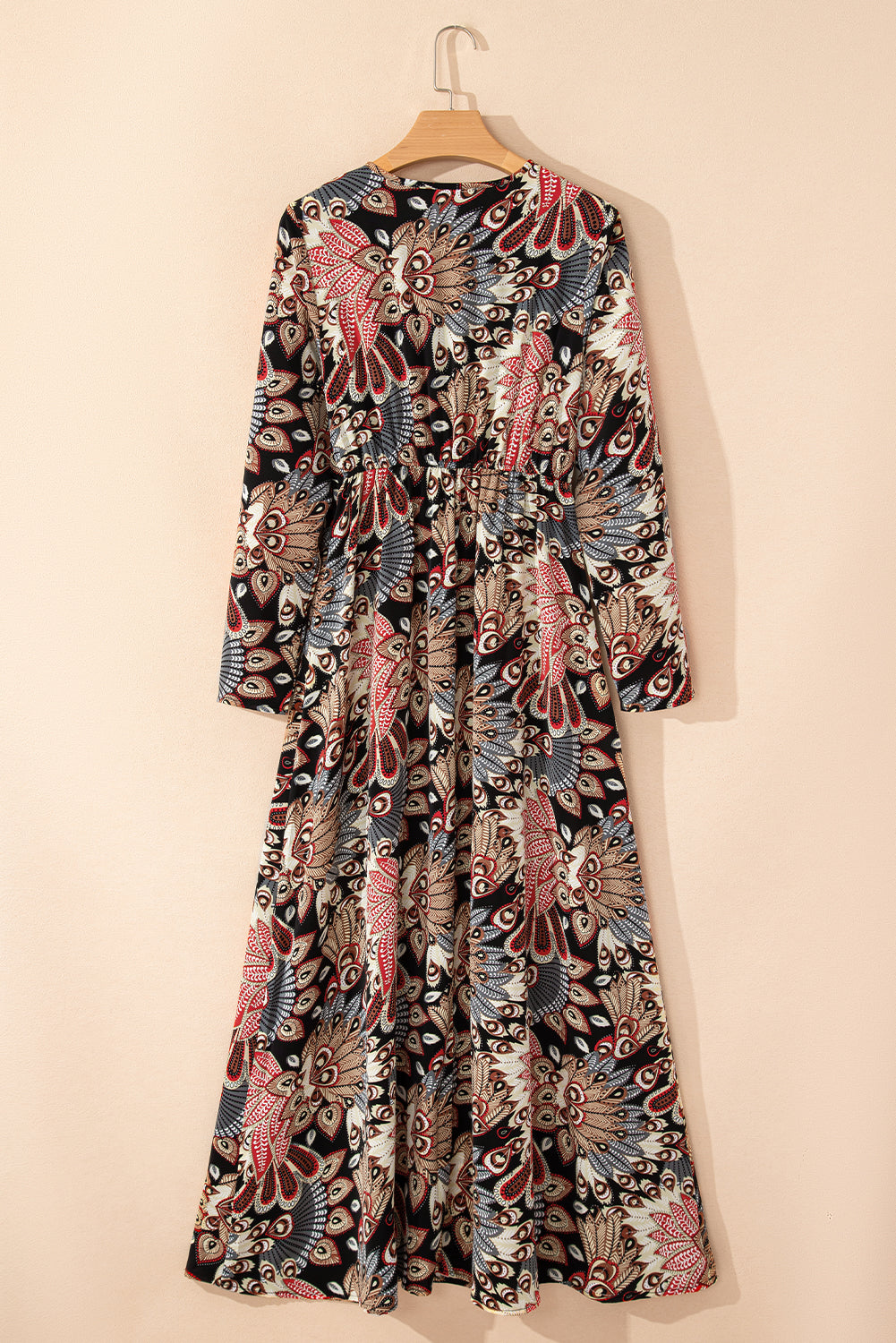 Black Floral Print V Neck Wrap High Waist Maxi Dress Beagle Boutique Fashion Outlet