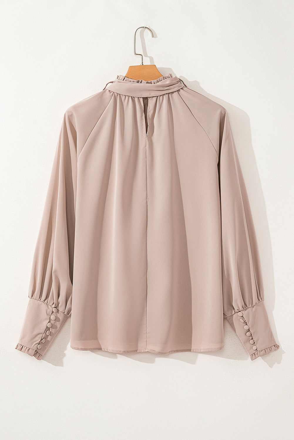 Khaki Frilled Knotted Mock Neck Bishop Sleeve Blouse Dear-Lover Dropshipping