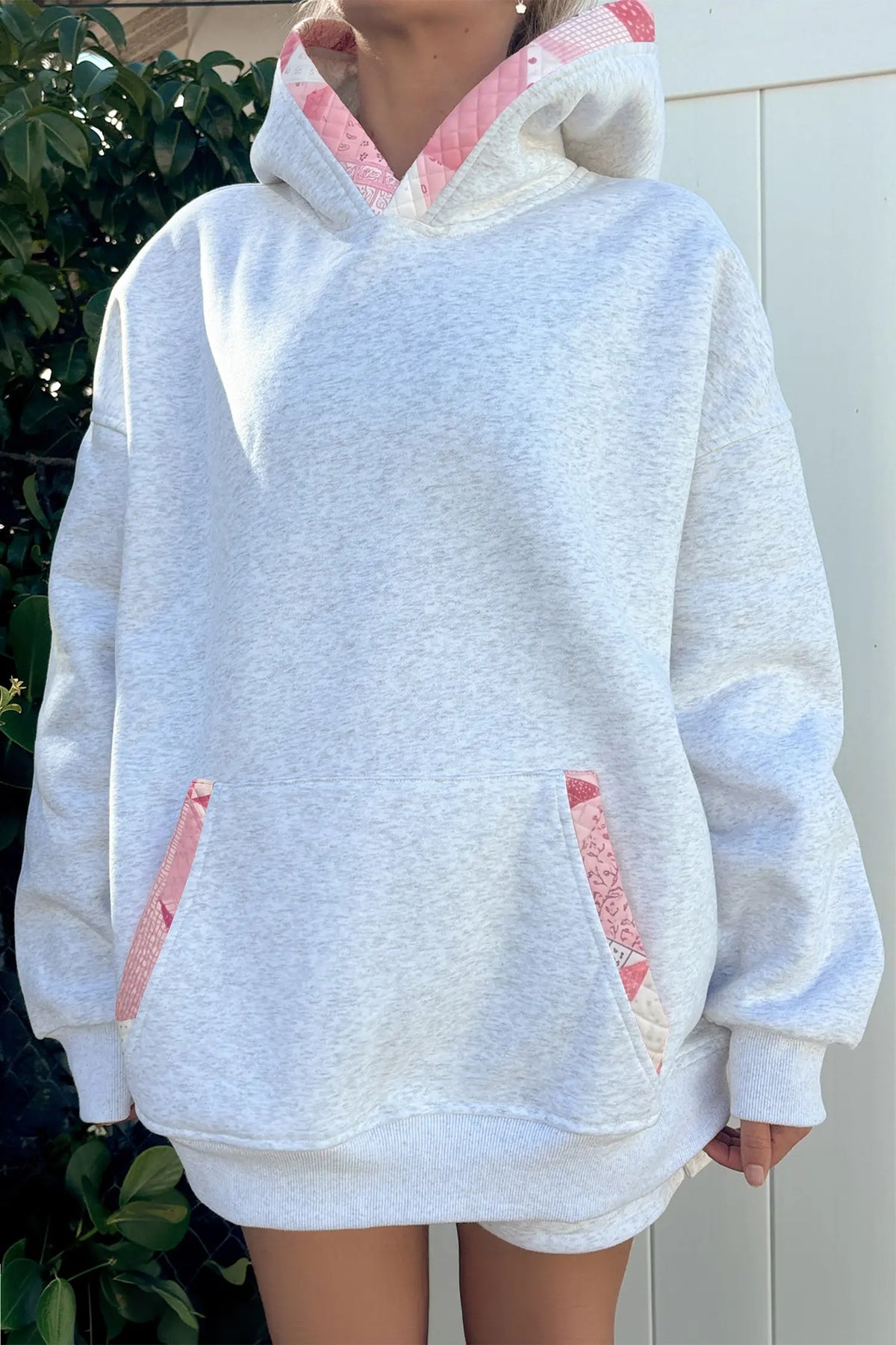 Contrast Patchwork Oversized Hoodie – Grey