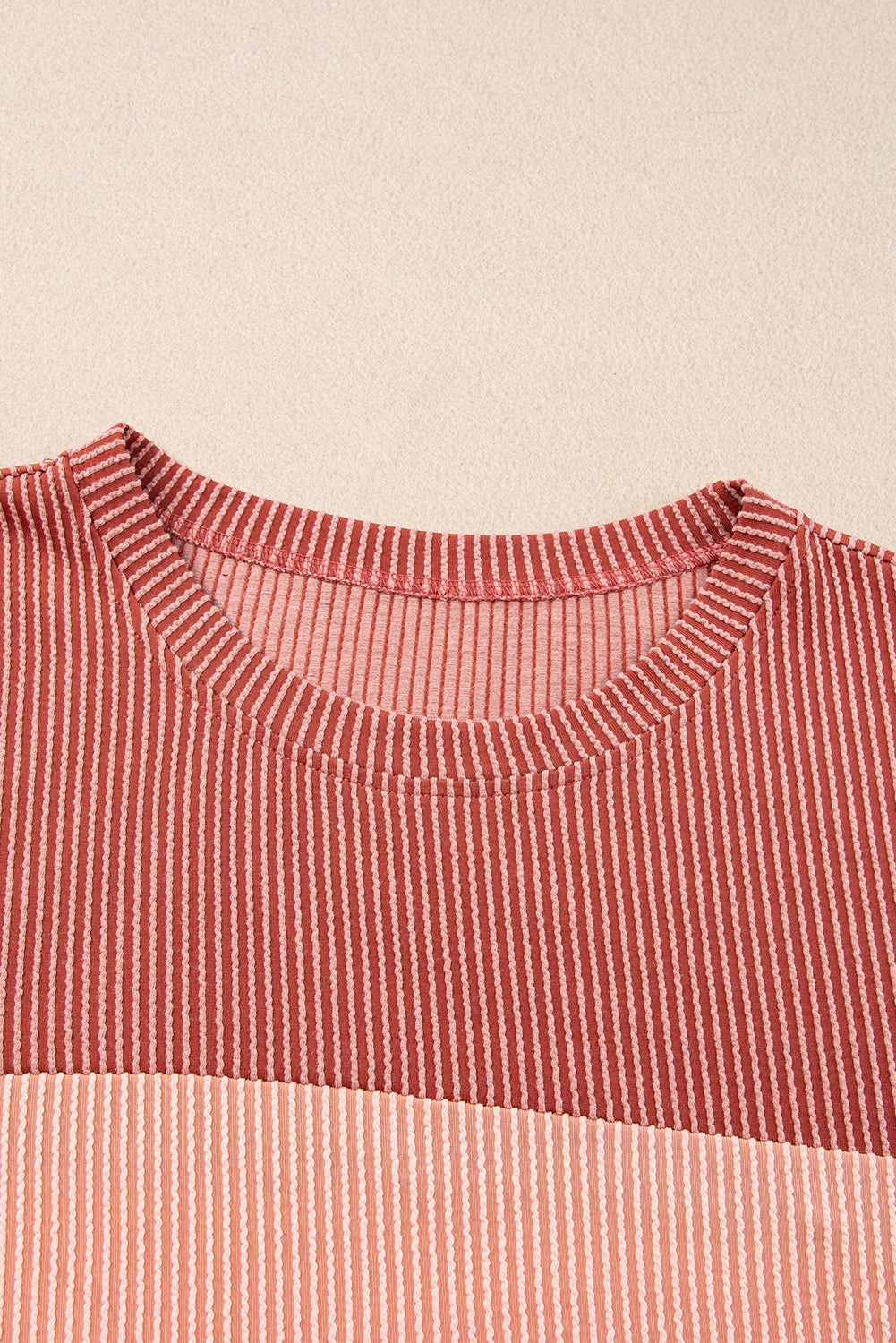 Rose Pink Plus Size Ribbed Colourblock T-shirt BB Fashion Outlet
