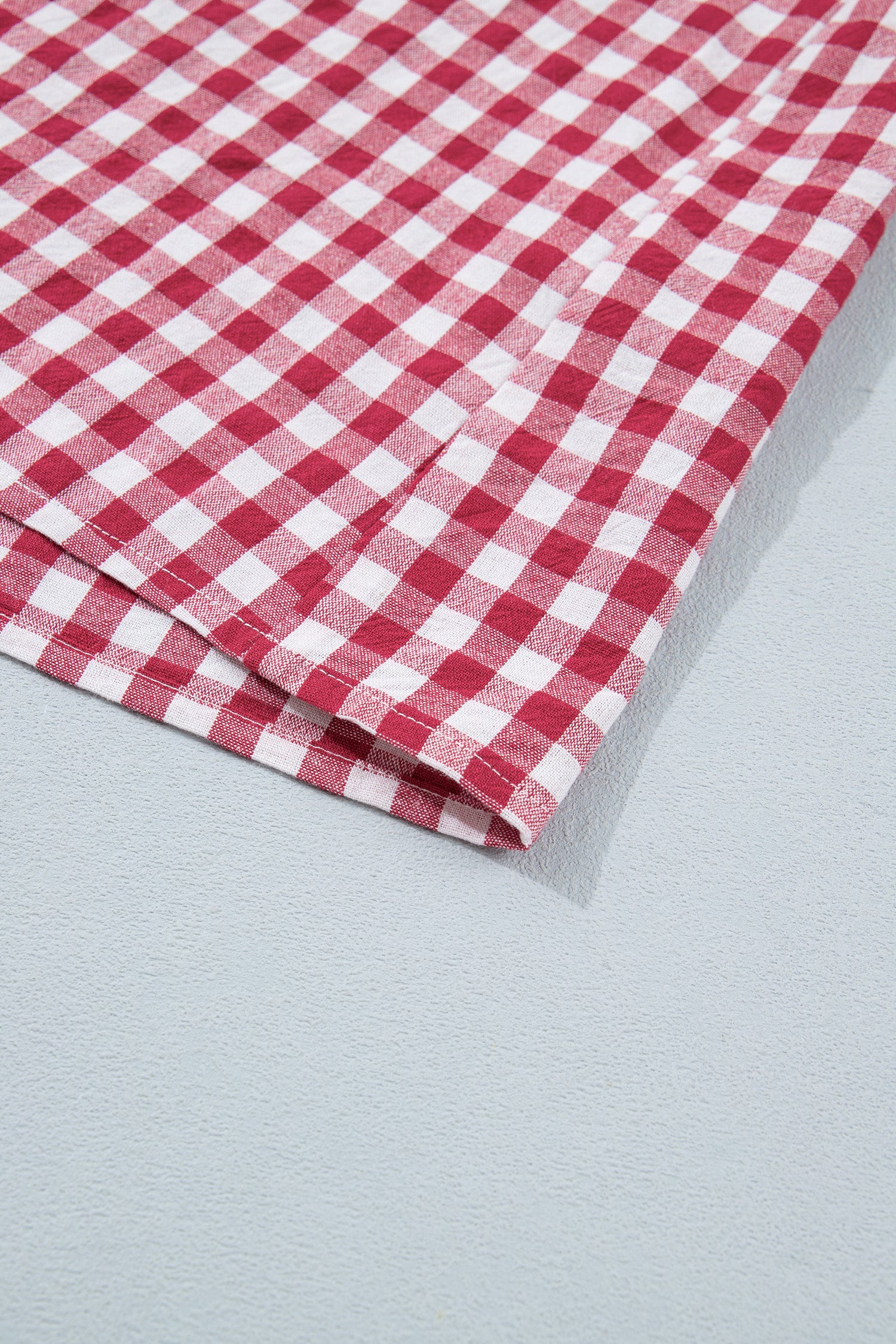Gingham Striped Patchwork Half Zip Blouse – Red