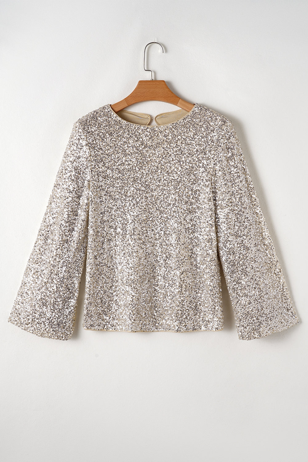 Sequin Puff Sleeve Cutout Back Blouse - eAura