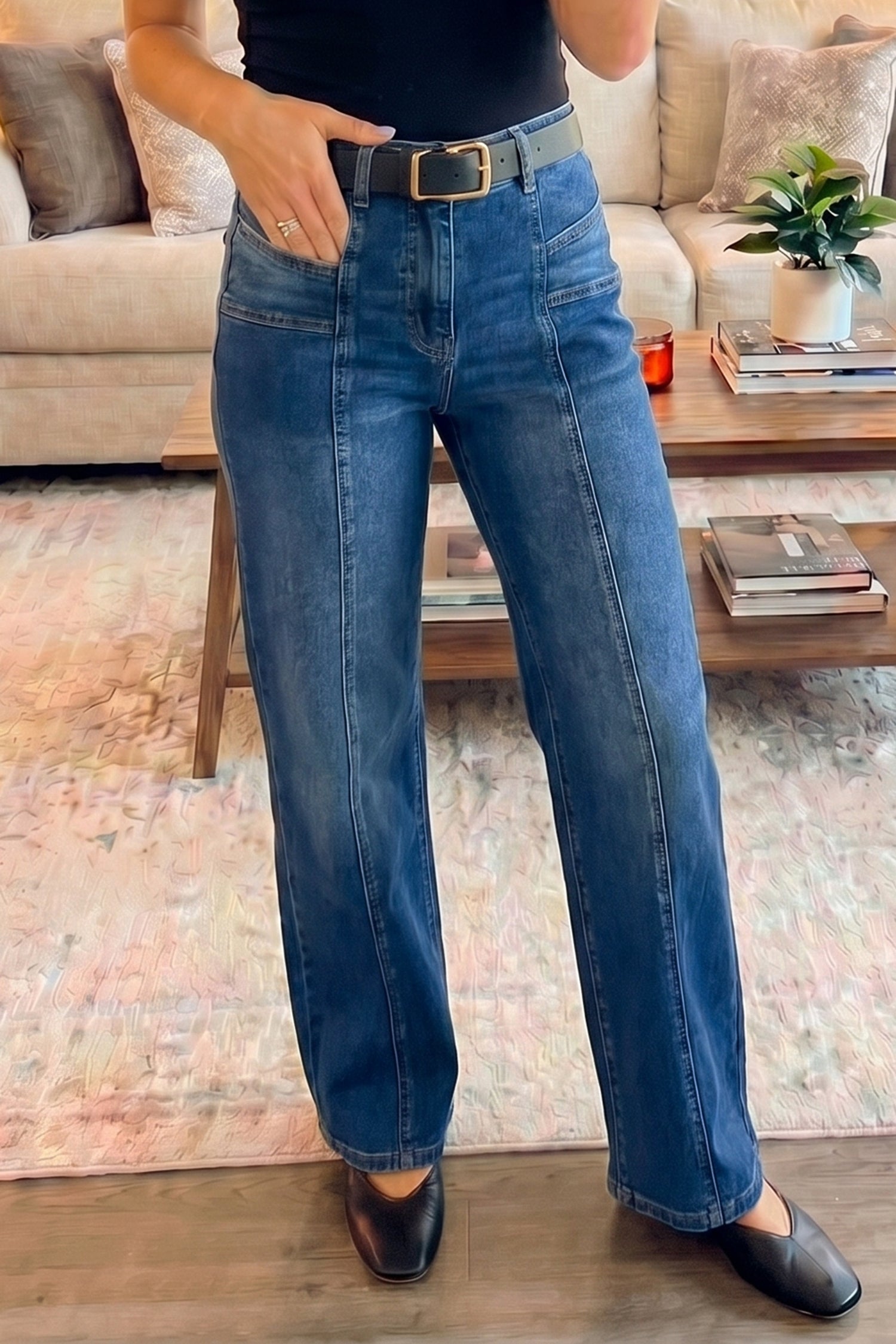 Tailored Seam Detail Shift Jeans – Sky Blue