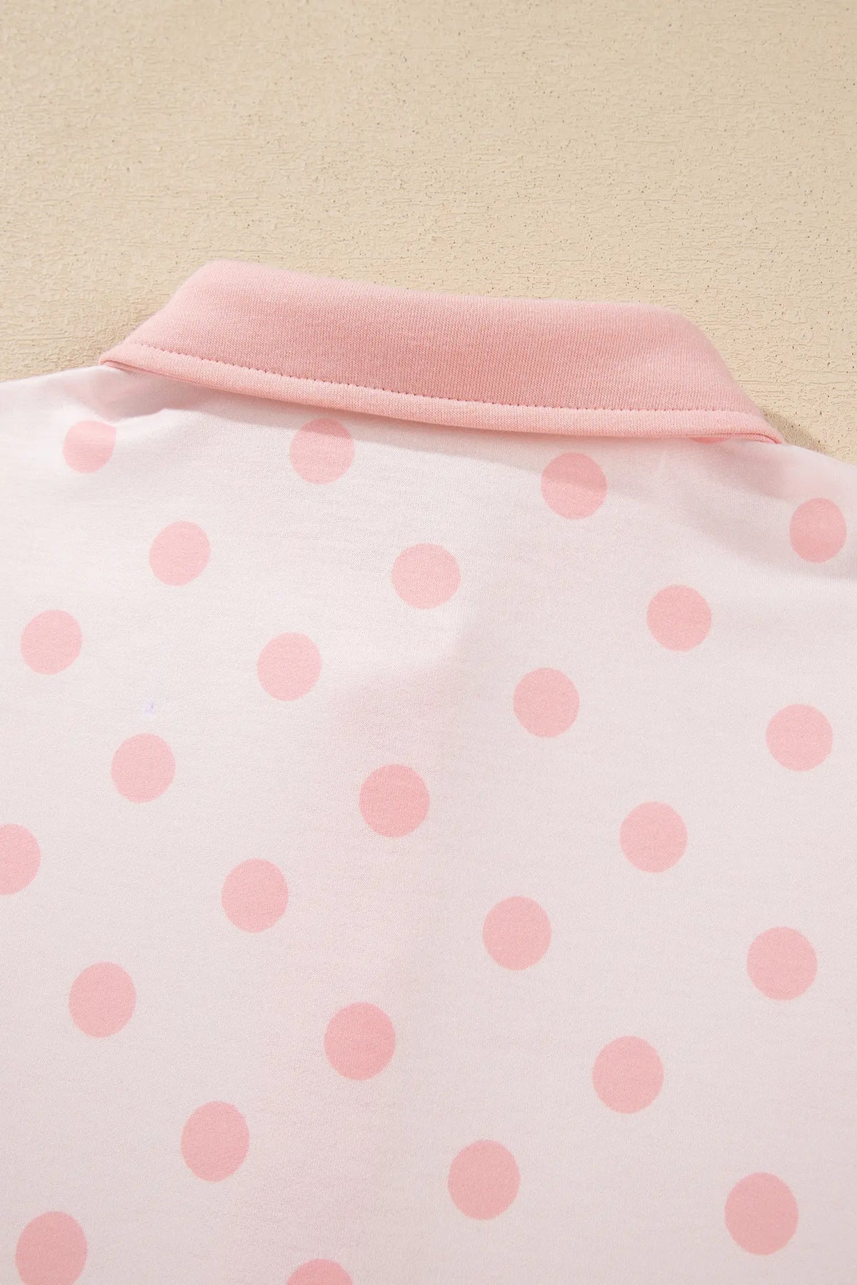 Polka Dot Drop Shoulder Polo Loose Pullover Patch Pocket Casual Shorts Set – Pink