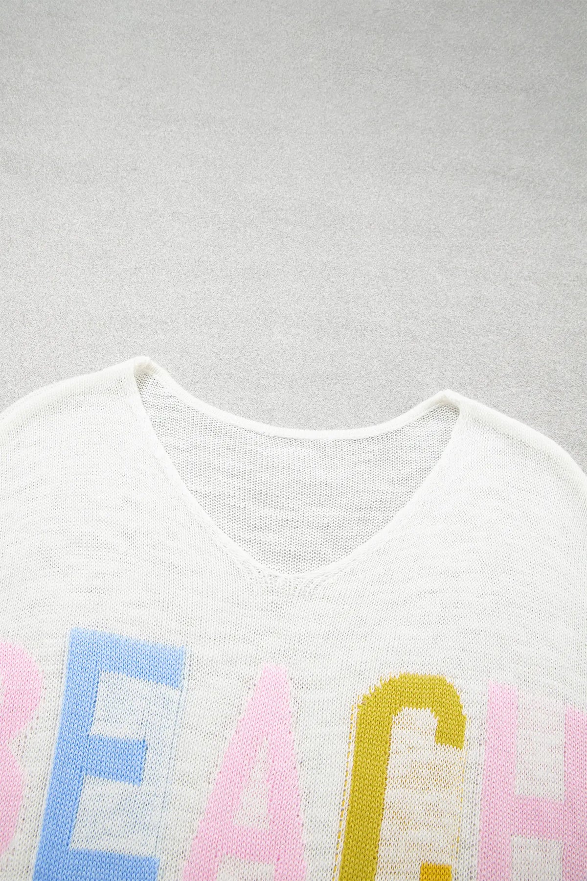 V Neck Lightweight Knit BEACH SIDE Shift Tunic Sweater – White