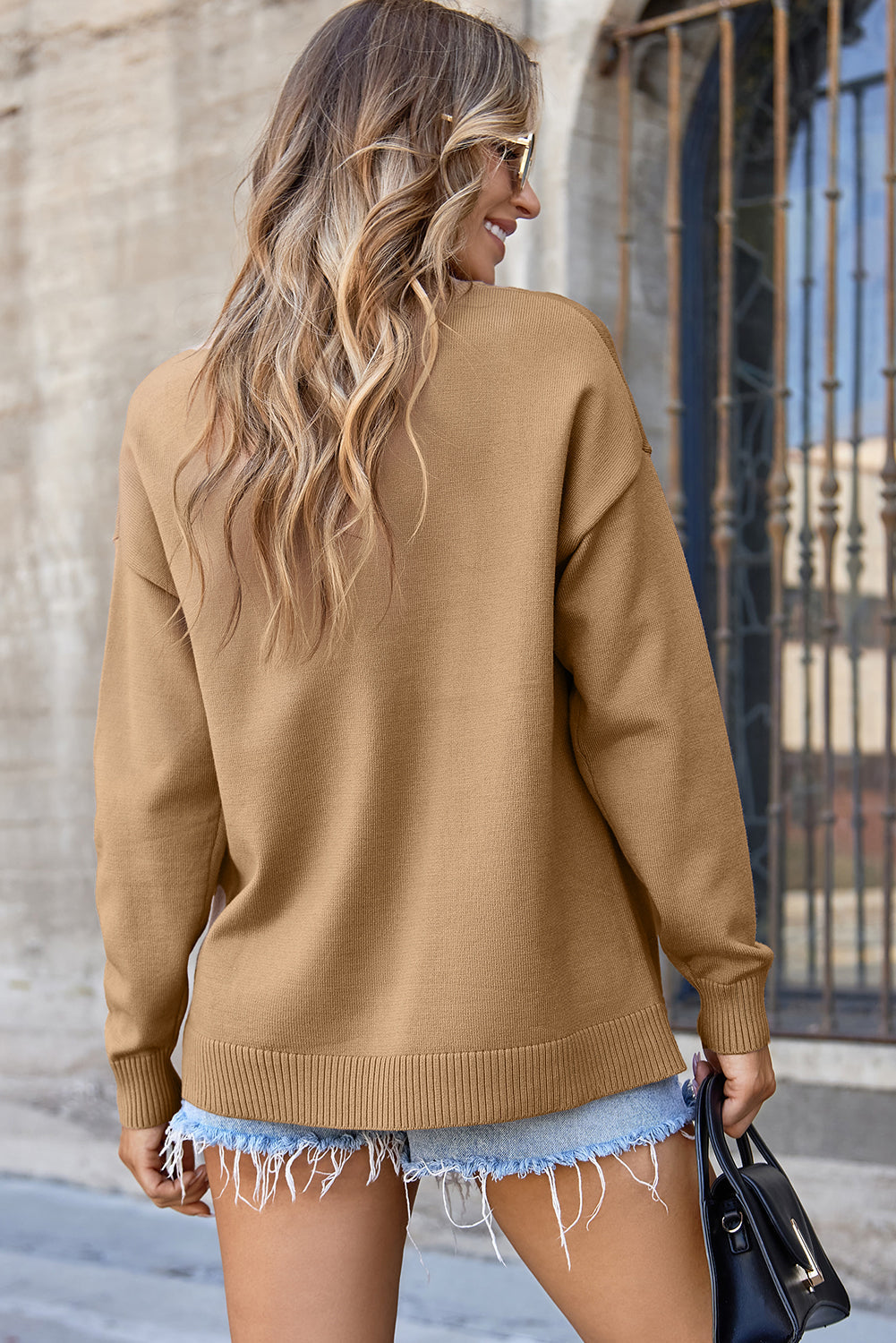 Front Center Seam Drop Shoulder Sweater - eAura