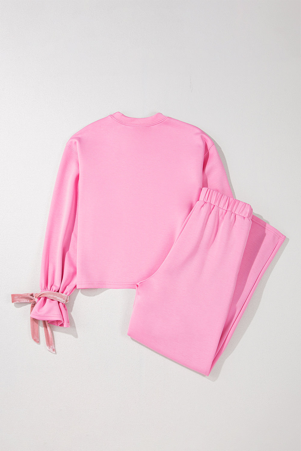 Bonbon Solid Colour Drawstring Long Sleeve Top and Trousers Set eAura
