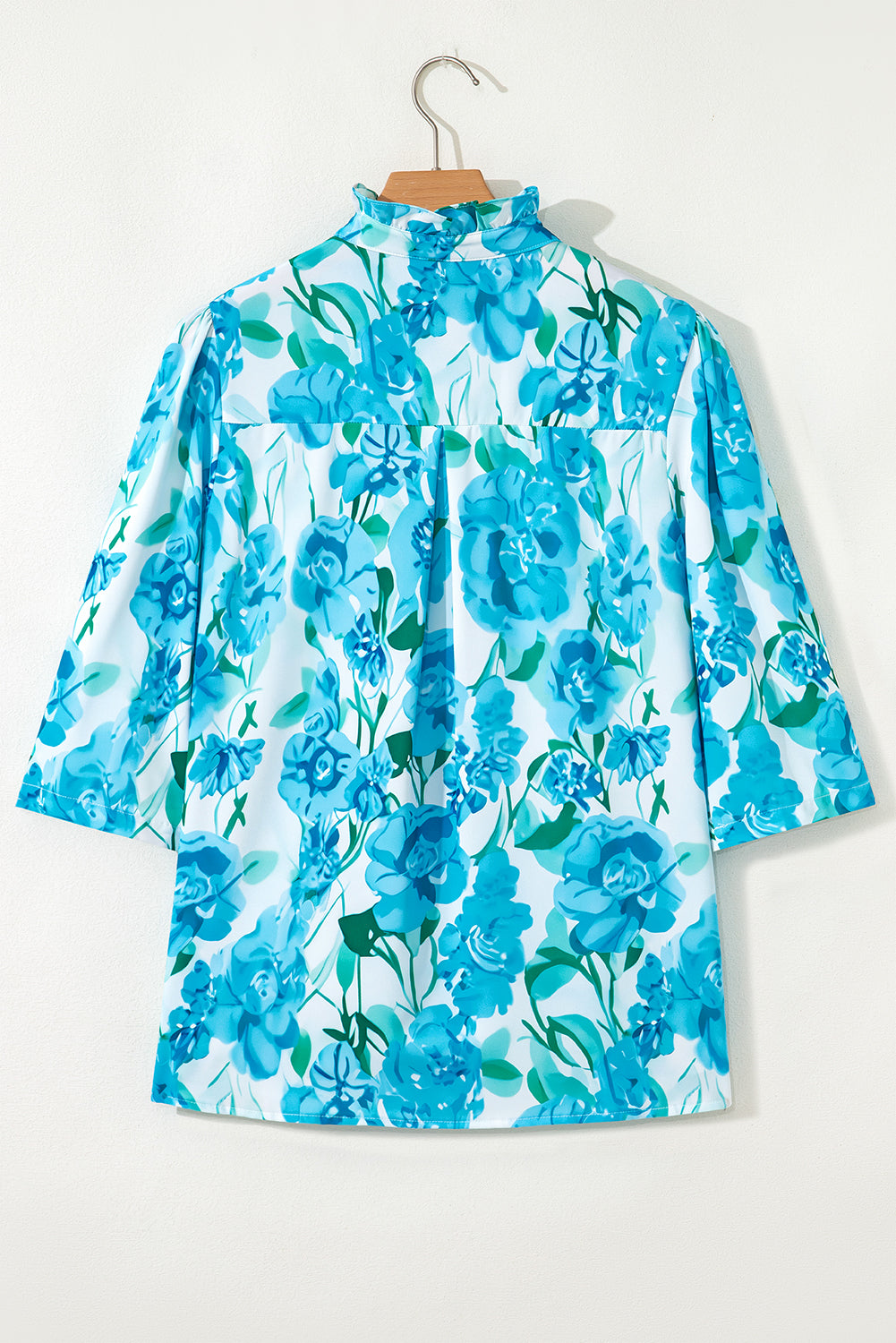 Floral Frilled Collar Three Quarters Sleeve Elegant Shirt - eAura
