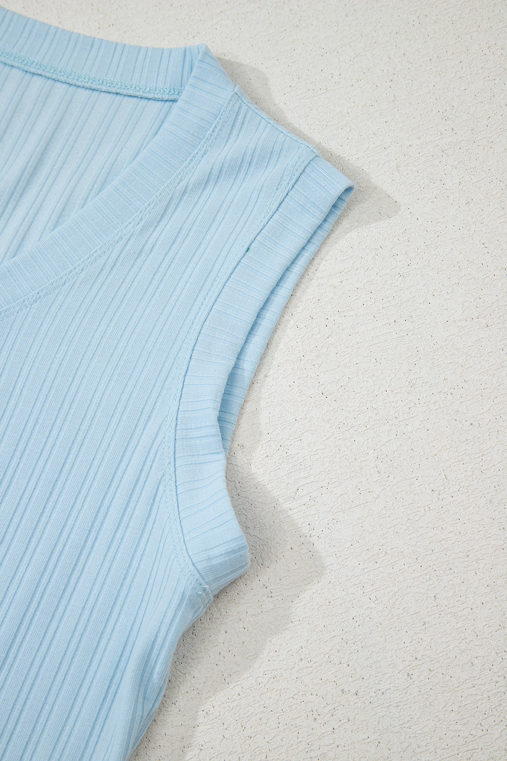 Beau Blue Ribbed Button V Neck Tank Top and Shorts Set - eAura