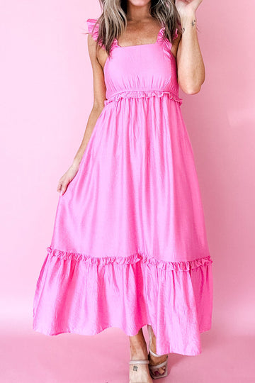 Ruffle Trim High Waist Sleeveless Maxi Dress