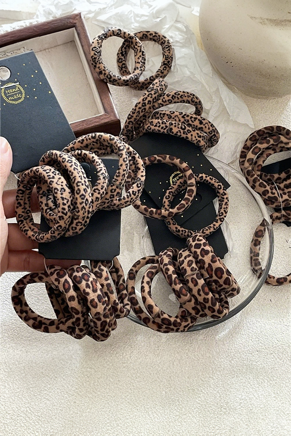 Brown 5 pieces Leopard Elastic Hair Tie Set