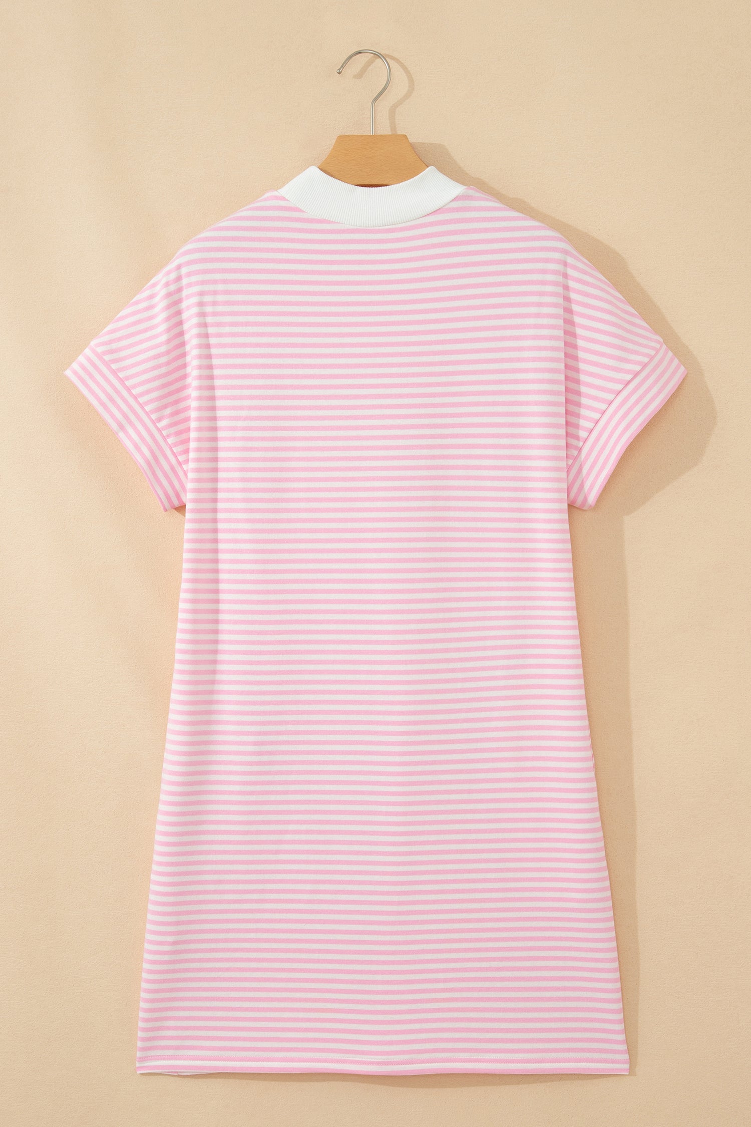 Stripe Cuffed Short Sleeve Contrast Mock Neck Tee Dress