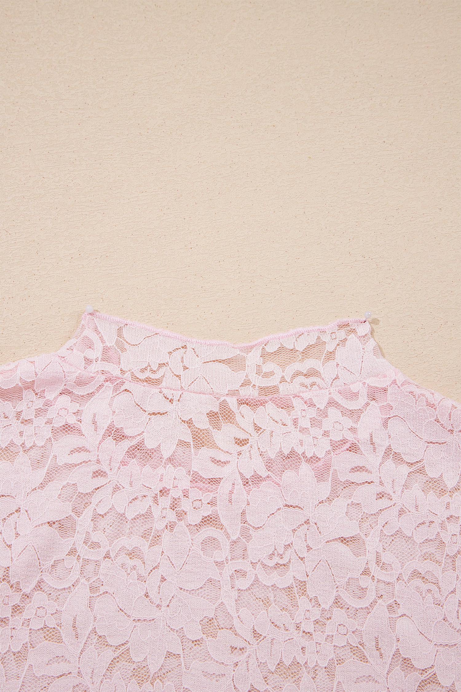 Floral Lace Long Sleeve Stand Neck Pullover Top – Light Pink