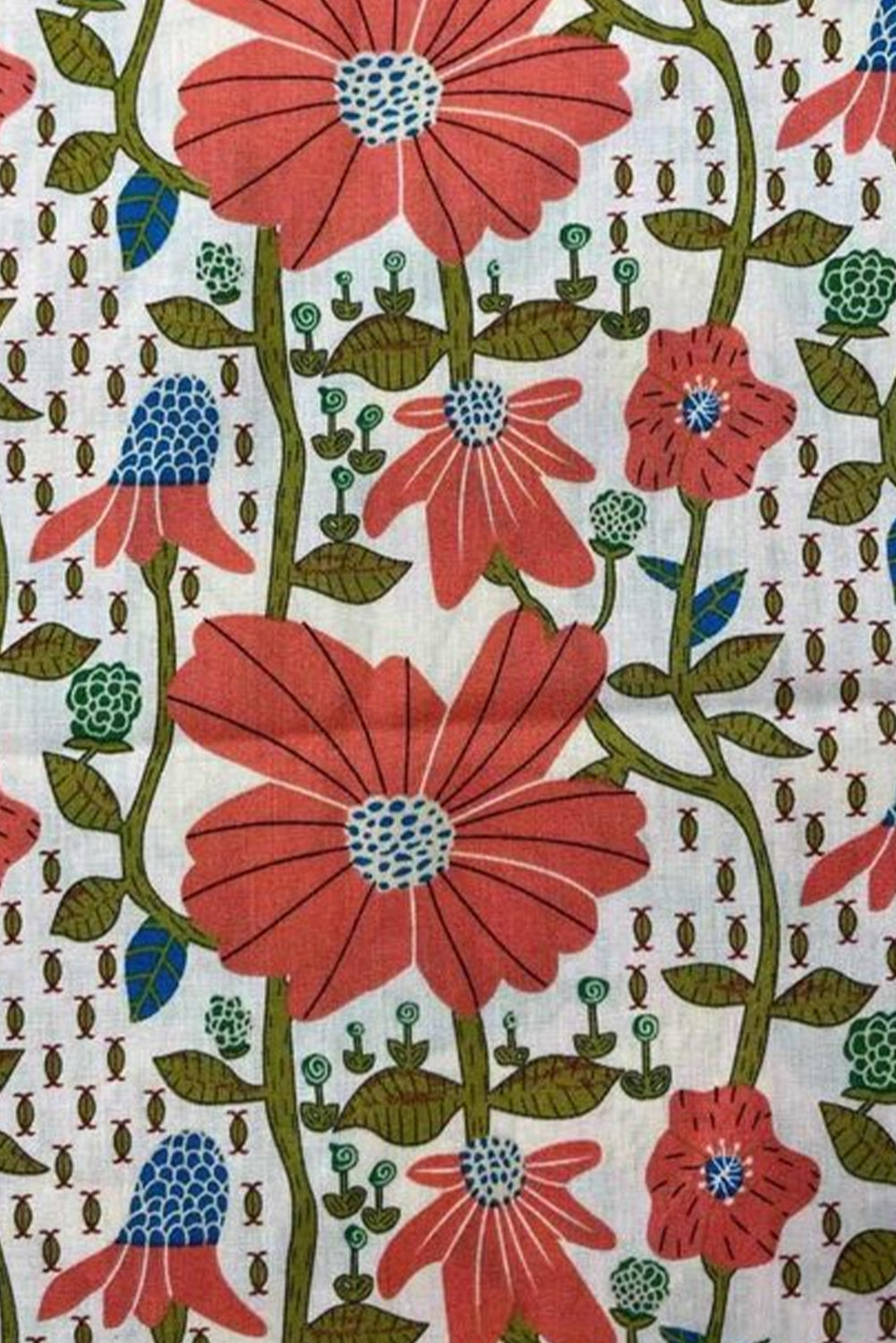 Red Floral Print Ricrac Trim V-Neck 3/4 Sleeve Loose Mini Dress - eAura