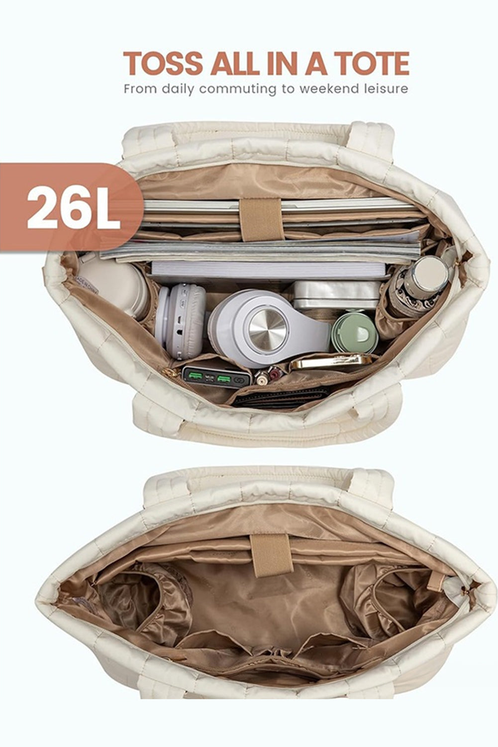 Camel Quiled Patchwork Large Tote Bag and Clutch 2pcs Set