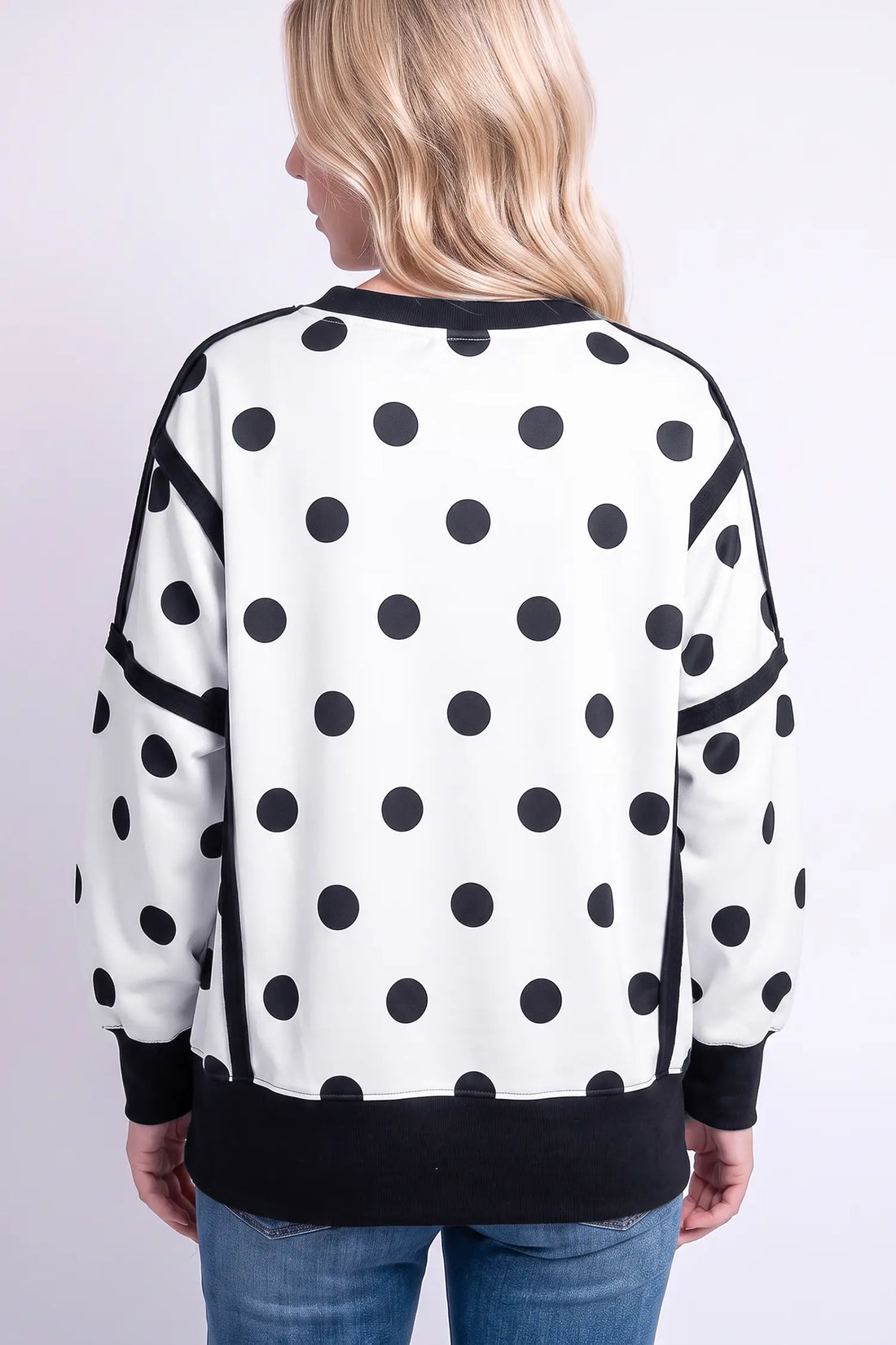 Polka Dot Contrast Patchwork Round Neck Baggy Sweatshirt