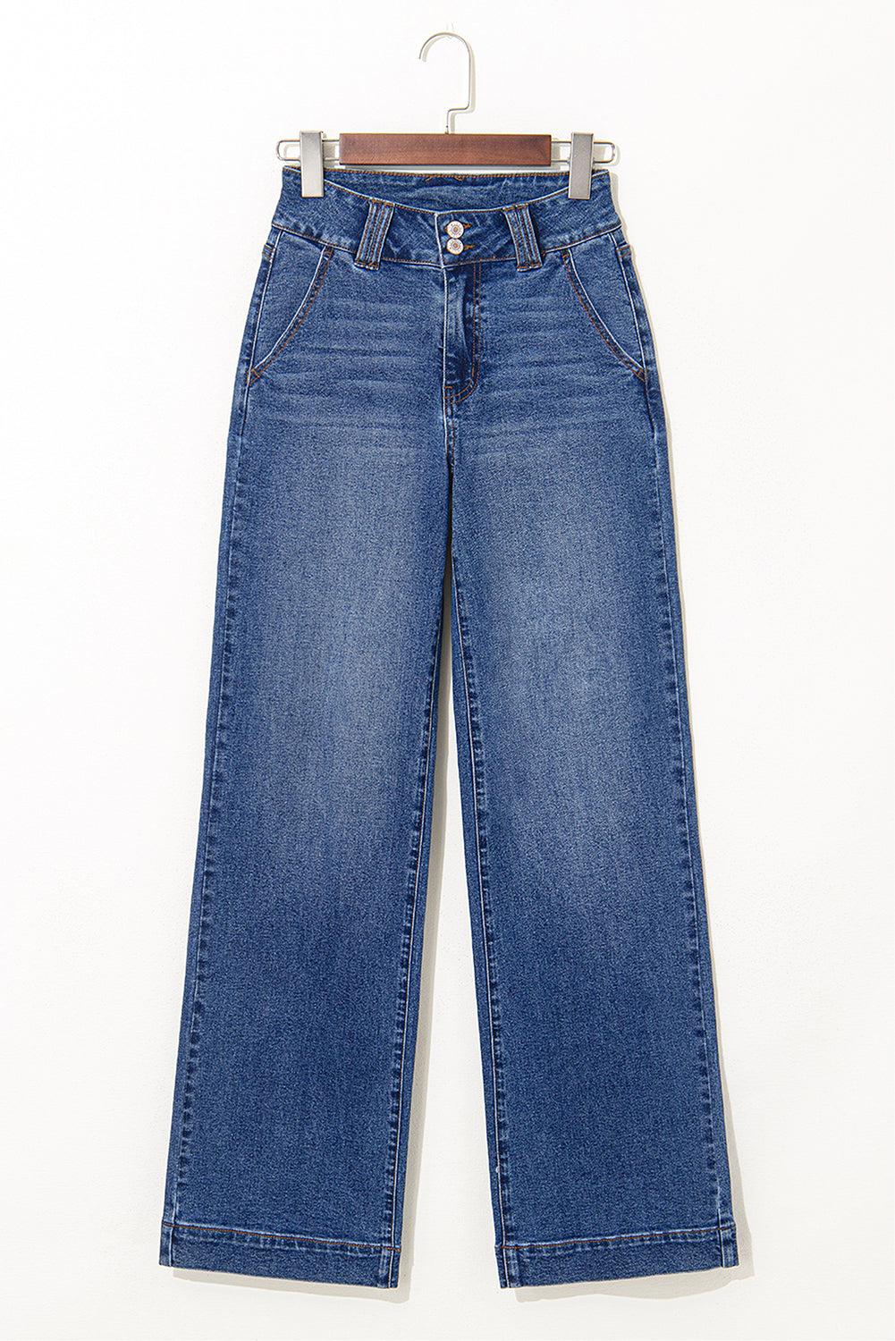 Double Button Zip Fly Straight Leg Jeans - eAura