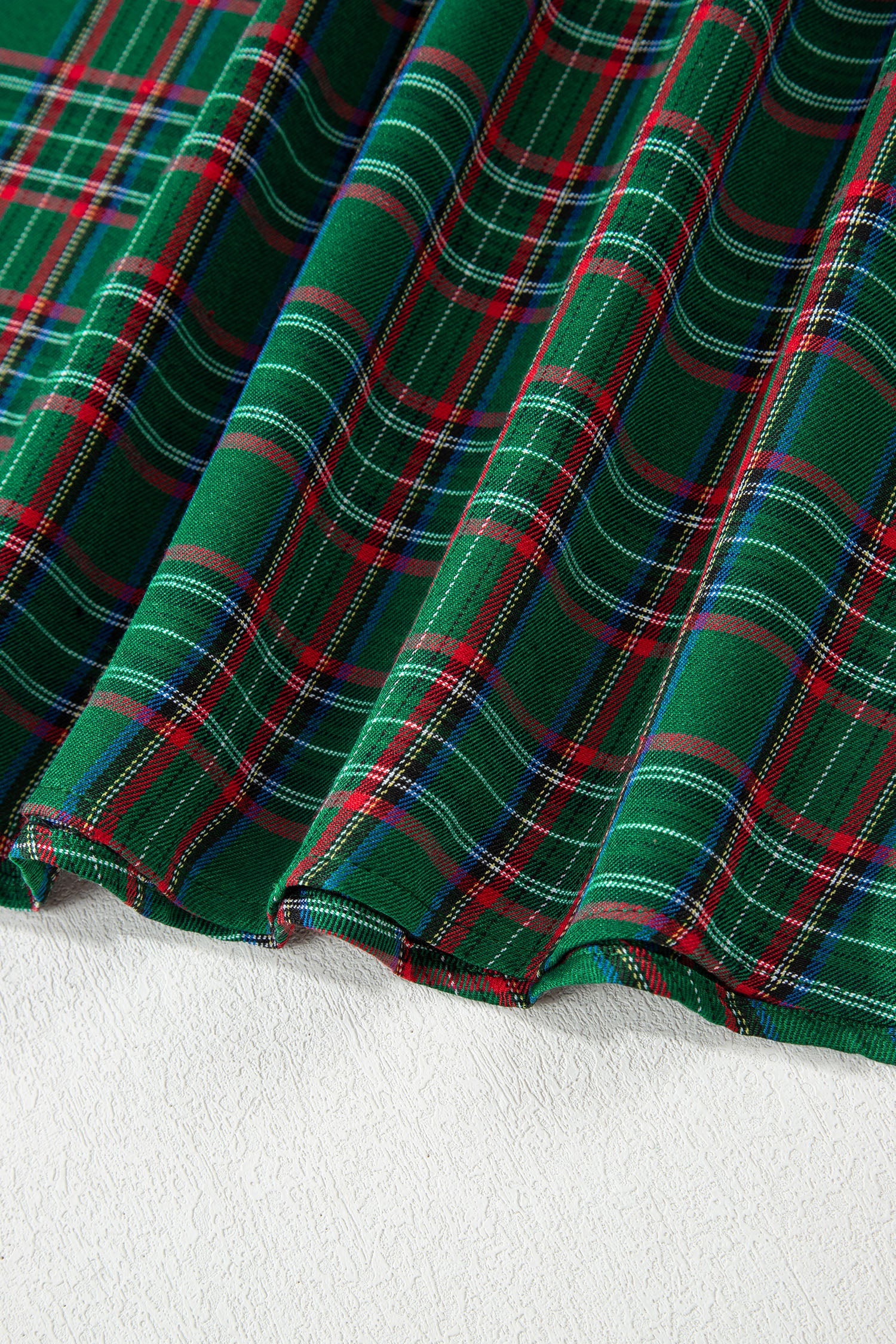 Tartan Plaid Square Neck Puff Sleeve Knot Waist Flared Midi Dress - eAura