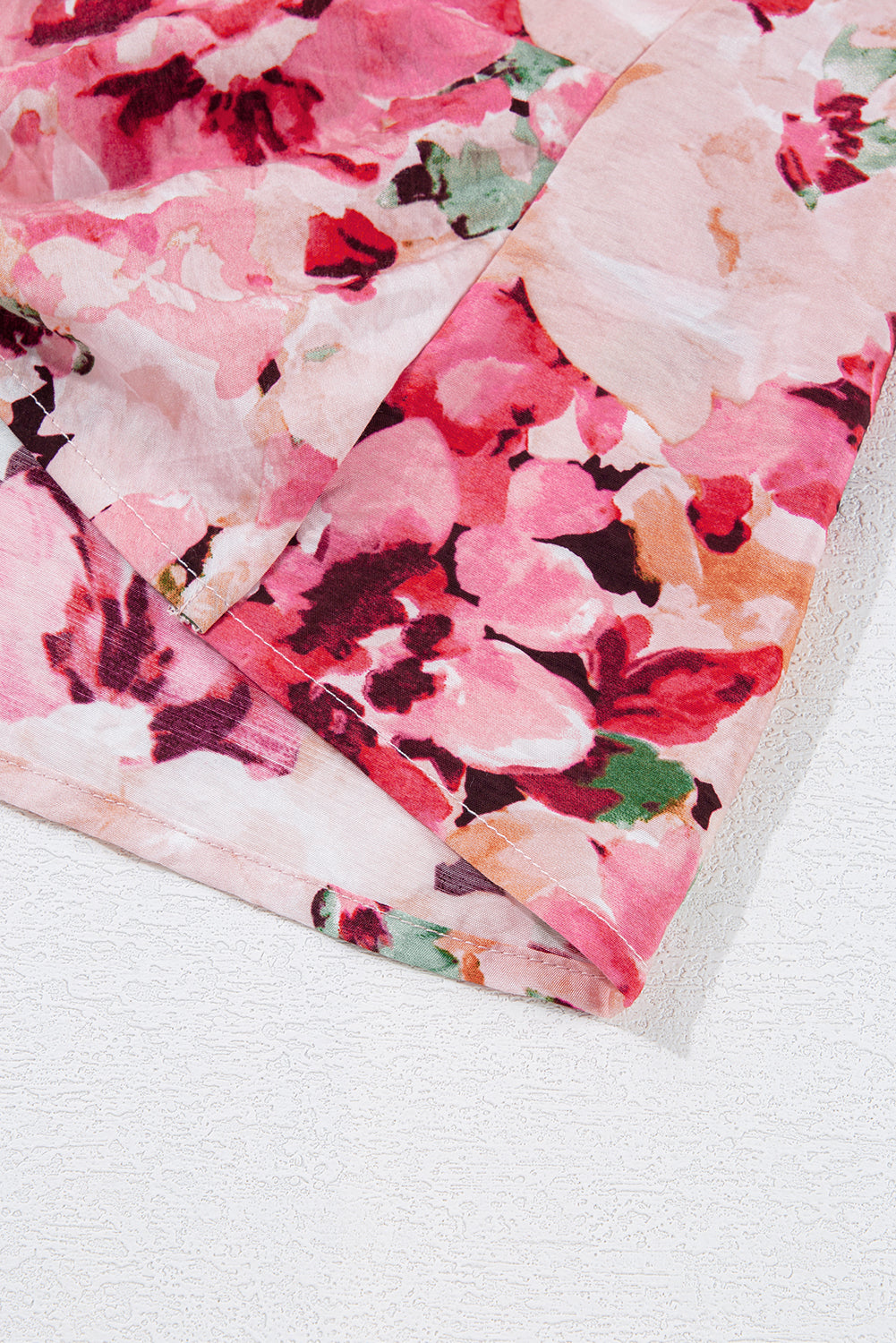 Pink Floral Round Neck Twisted Cut Out Back Tank Top - eAura