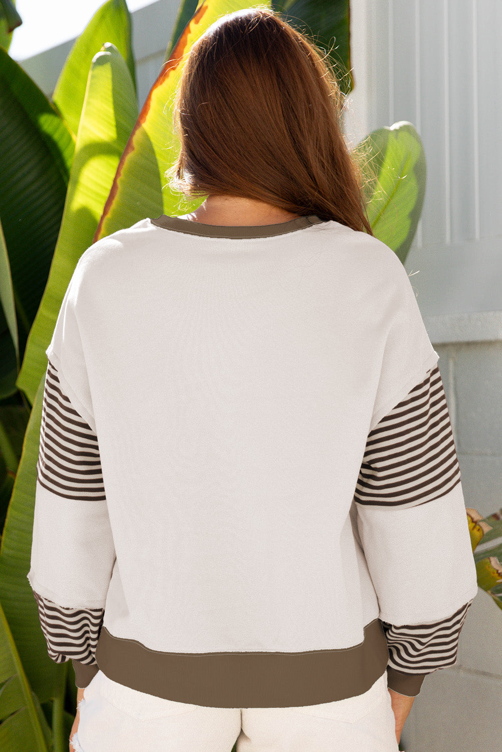 Striped Patchwork Drop Shoulder Sweatshirt - eAura