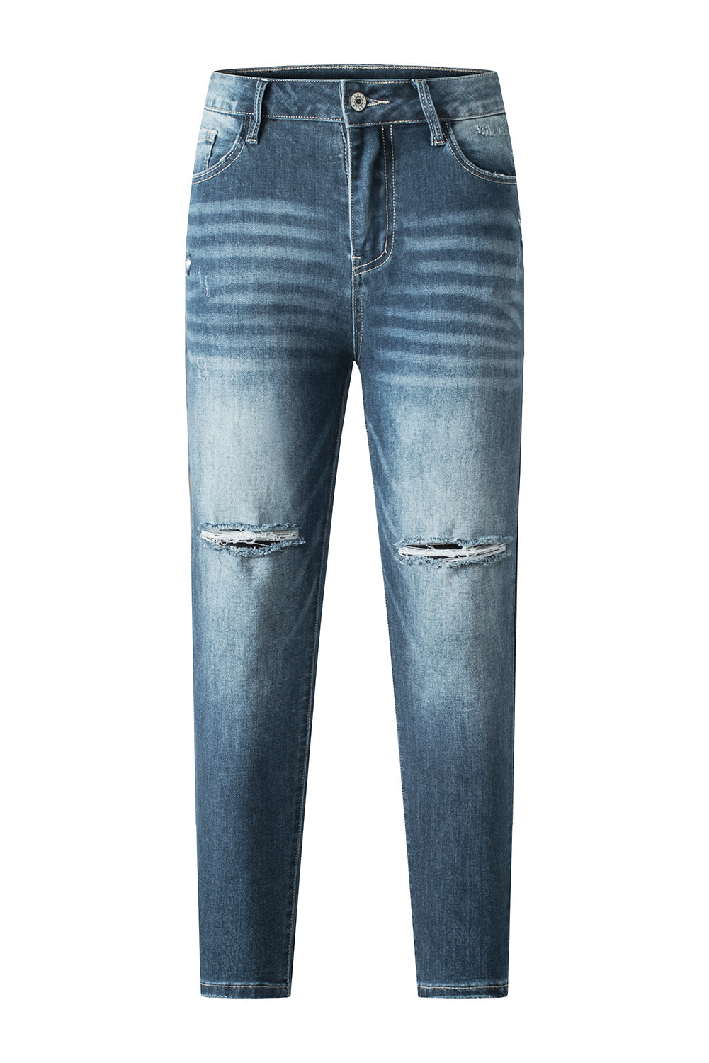Blue Distressed Ripped Skinny Jeans Beagle Boutique Fashion Outlet