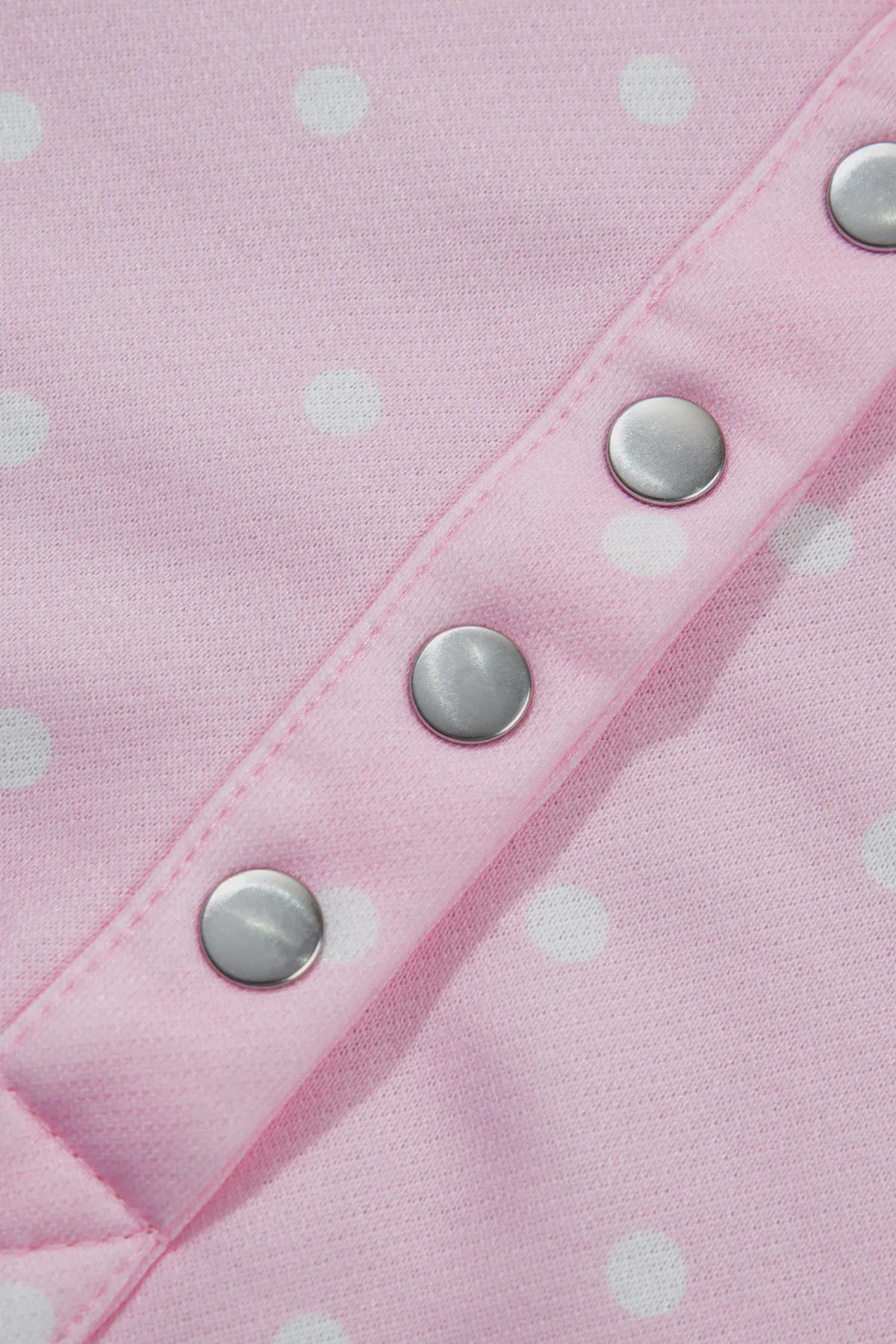 Polka Dot Print Metal Button Collar Casual Pullover Sweatshirt – Pink