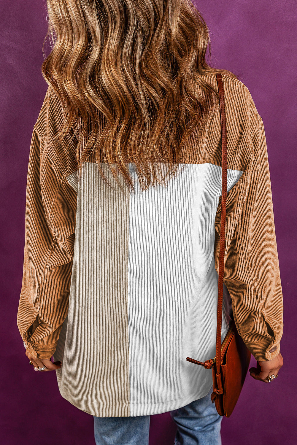 Multicolour Corduroy Colourblock Loose Shacket eAura