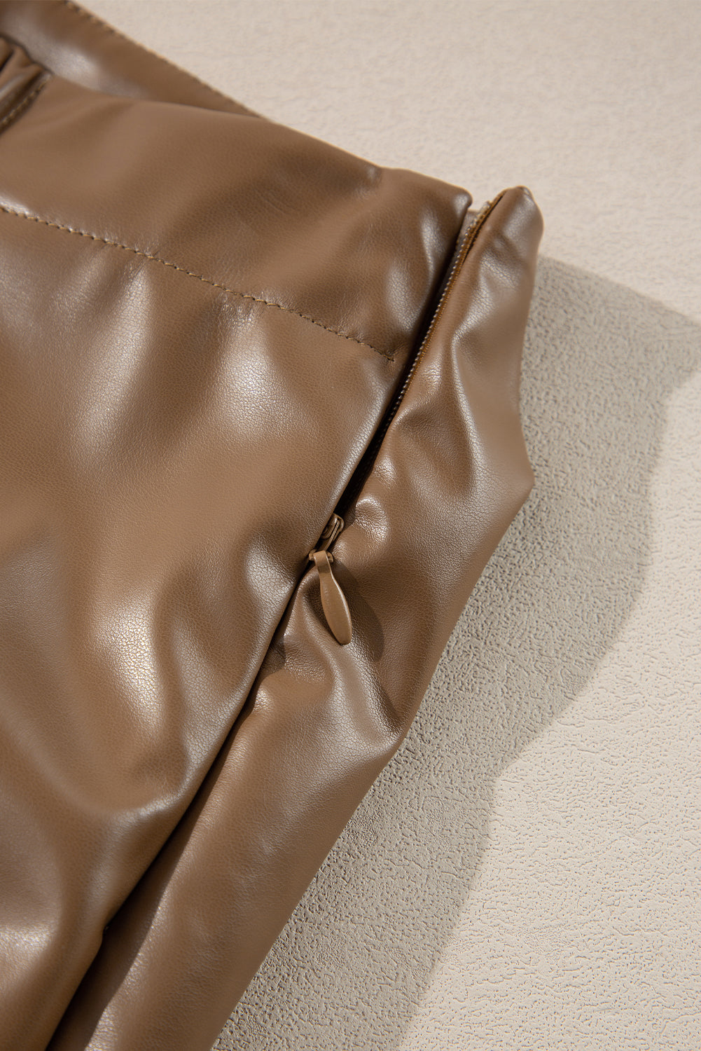 Coffee Bowknot Faux Leather Mini Skirt eAura