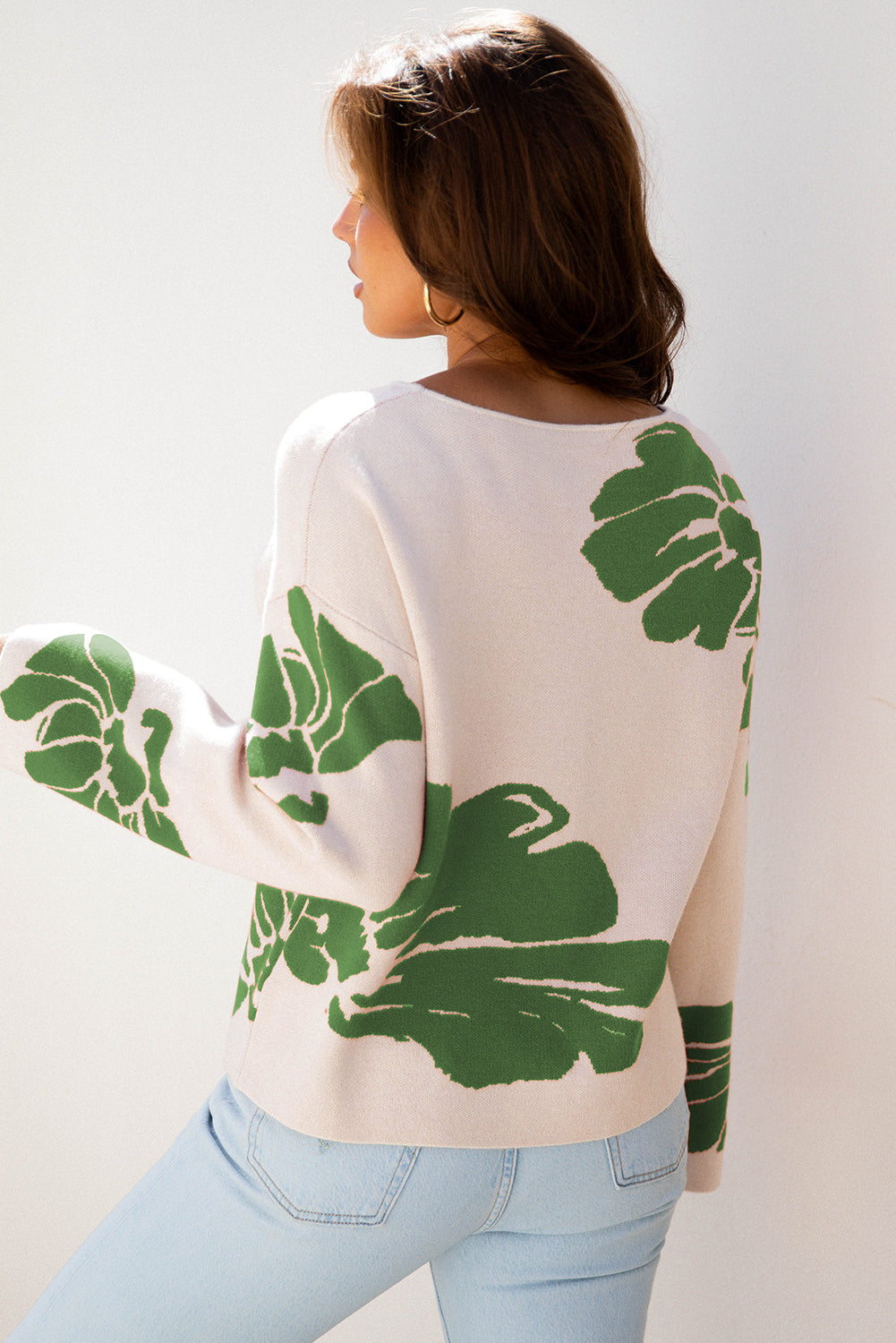 Bold Flower Pattern Wide Sleeve Overside Sweater - eAura