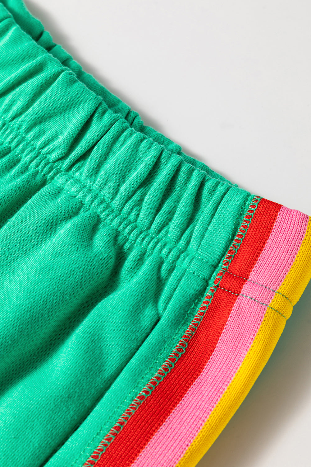 Sea Green Rainbow Colourblock Collared Short Sleeve Top 2 Piece Shorts Set eAura