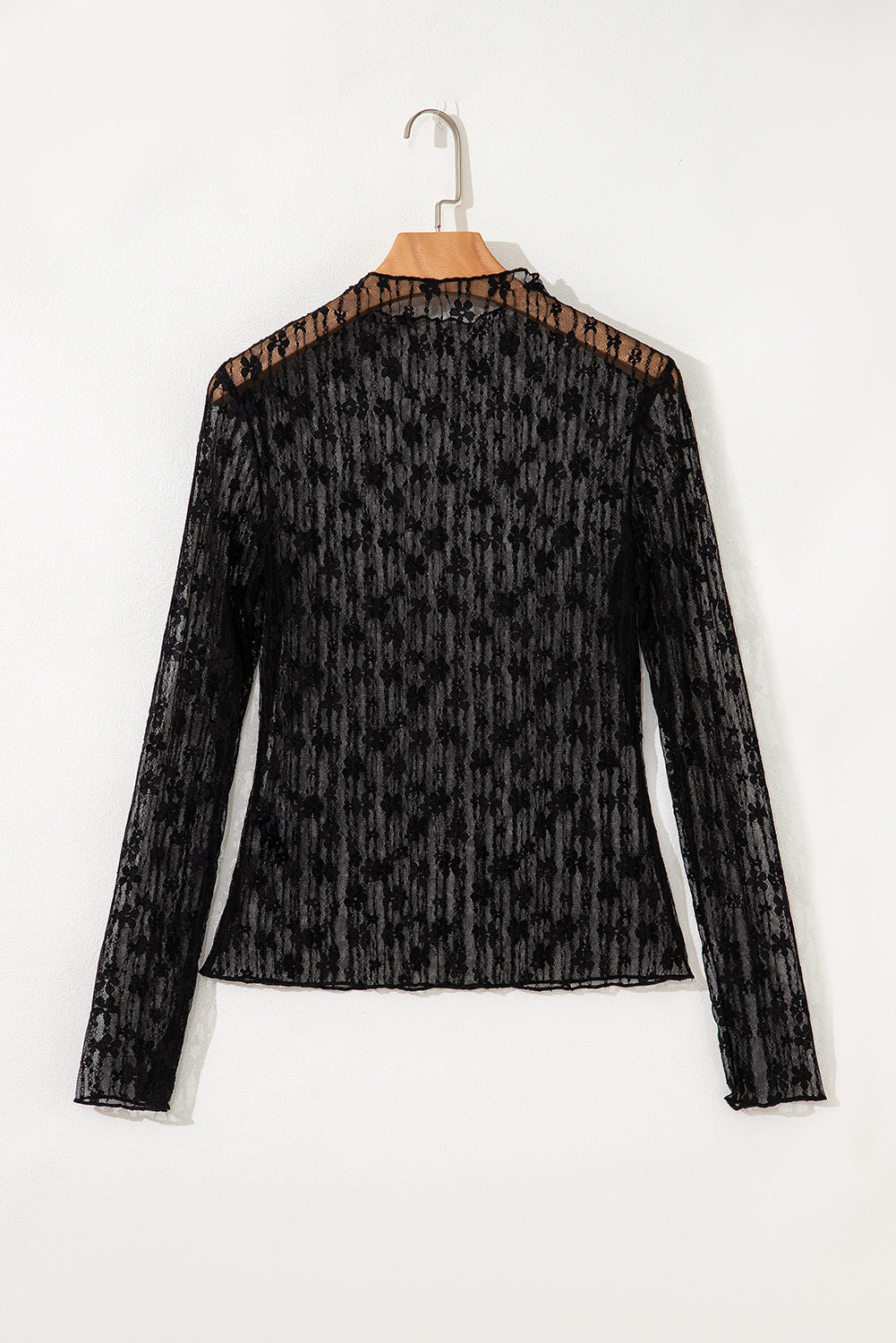 Sheer Floral Lace Long Sleeve Slim Fit Top eAura