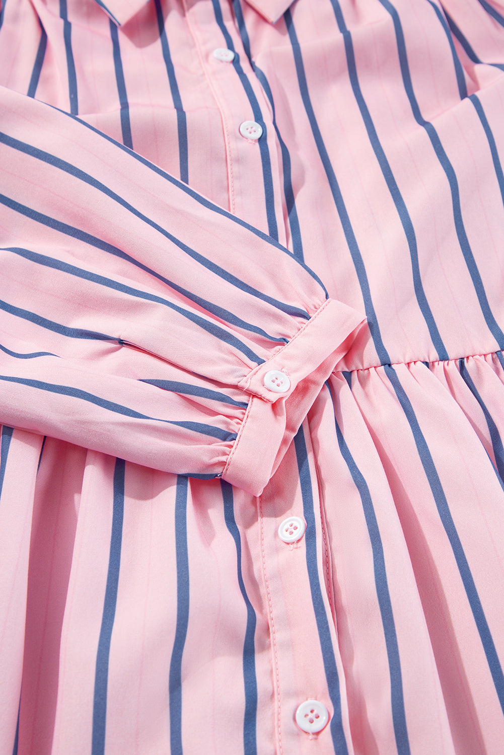 Pink Stripe Ruffled Hem Button-up Collared Shirt Mini Dress Beagle Boutique Fashion Outlet