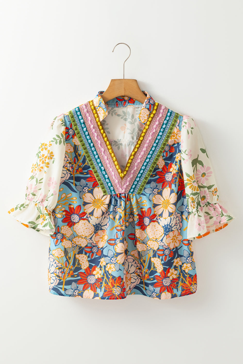 Multicolour Crochet V Neck Half Sleeve Boho Floral Blouse Dear-Lover Dropshipping