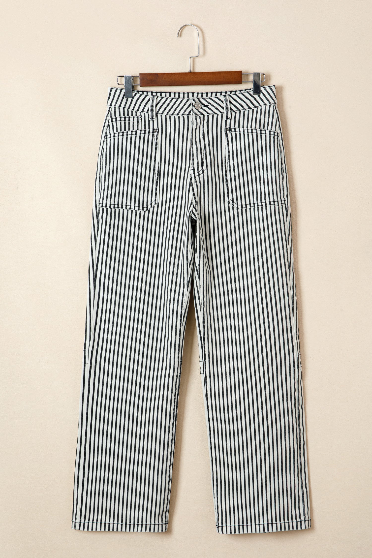 Stripe Patch Pocket High Waist Shift Denim Jeans - Bottoms/Jeans