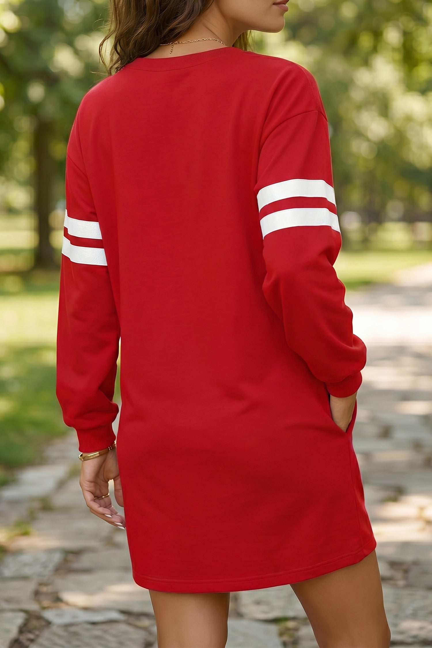 Varsity Contrast Banded Sleeve Shift Sweatshirt Dress