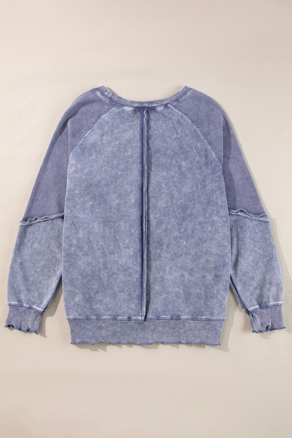 Black Solid Waffle Knit Patchwork Raglan Sleeve Sweatshirt Dear-Lover Dropshipping