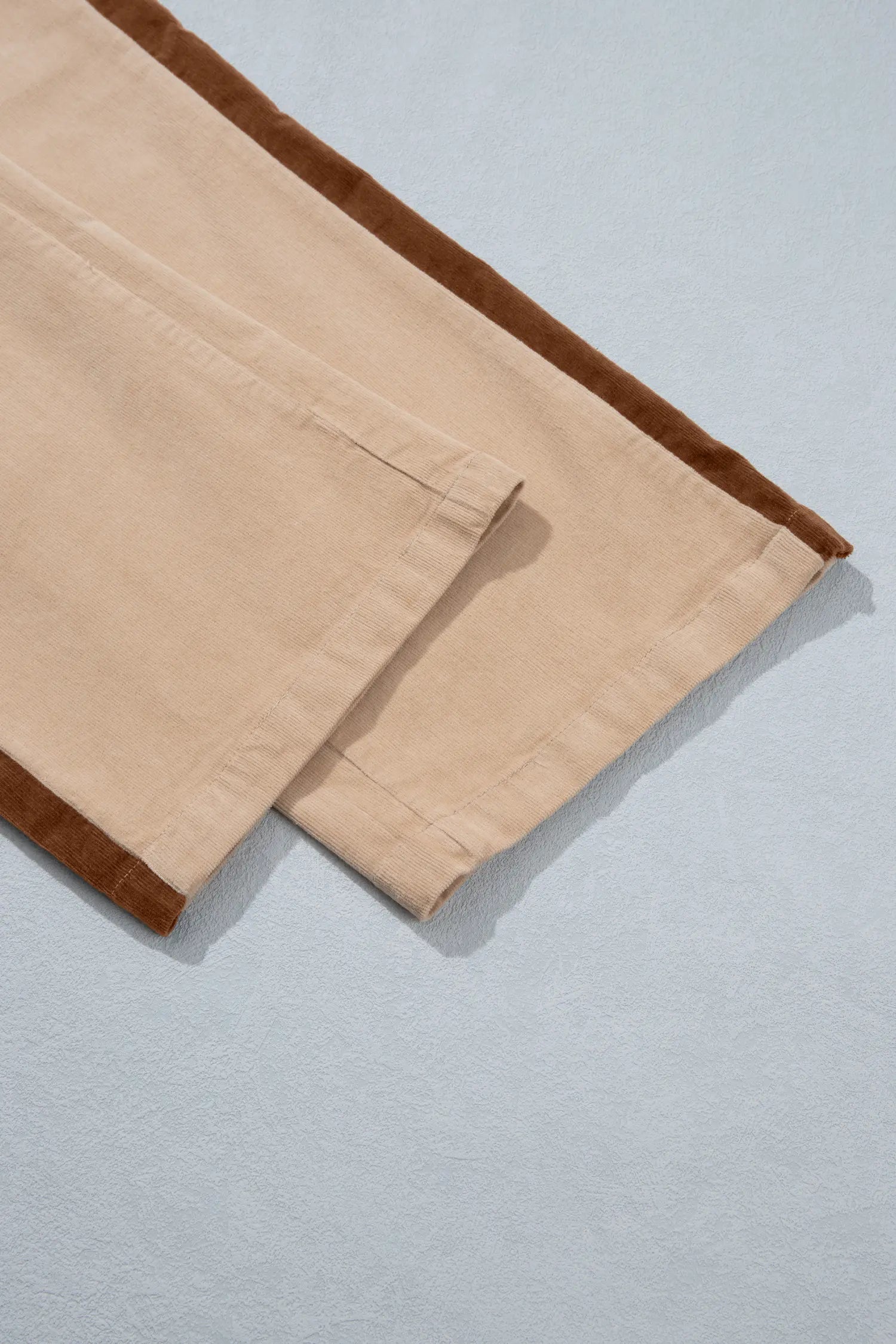 Ribbed Side Panel Colourblock Straight Leg Trousers – Latte