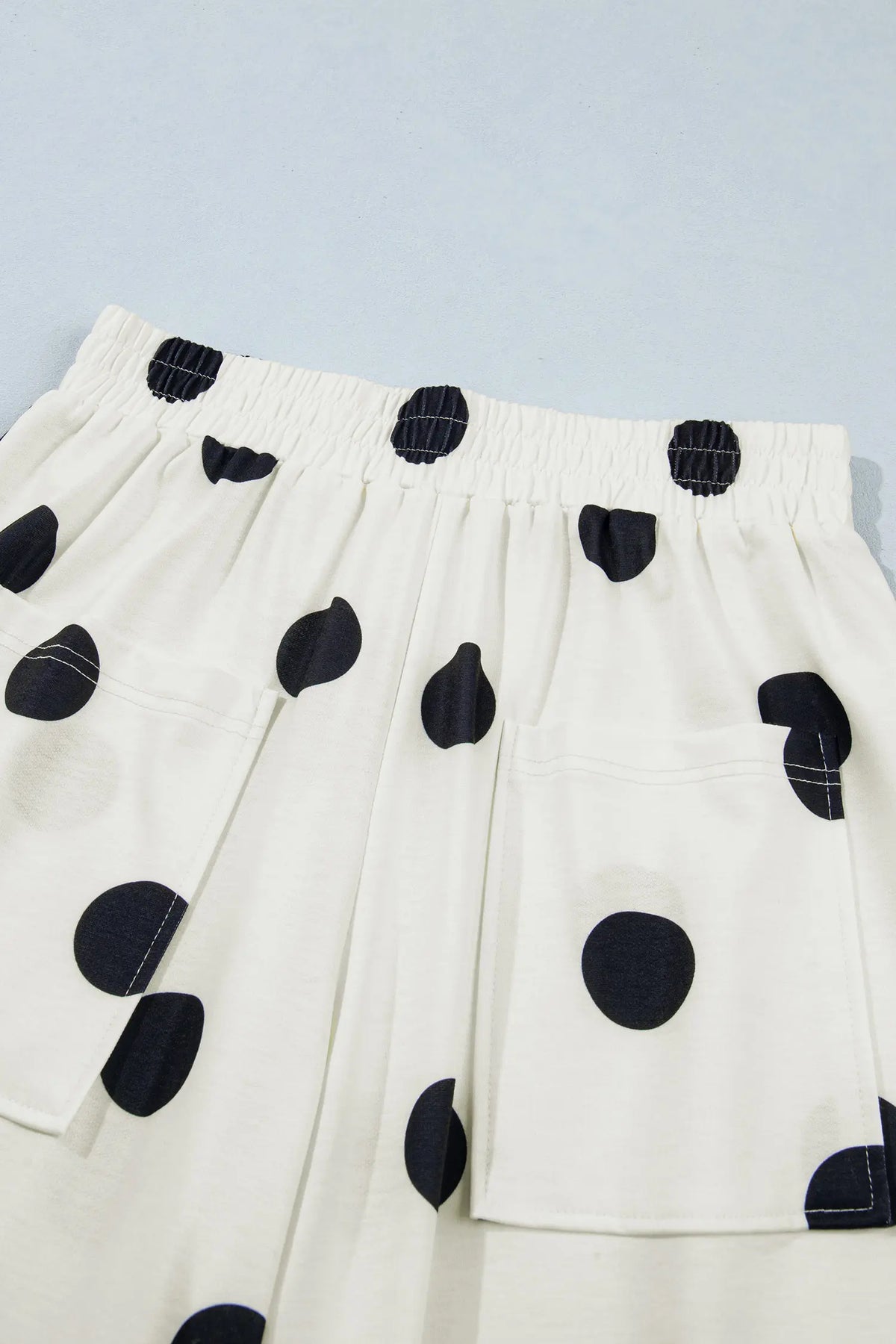 Sky Blue Polka Dot Wide Leg Elastic Waist Casual Pants – Light Blue