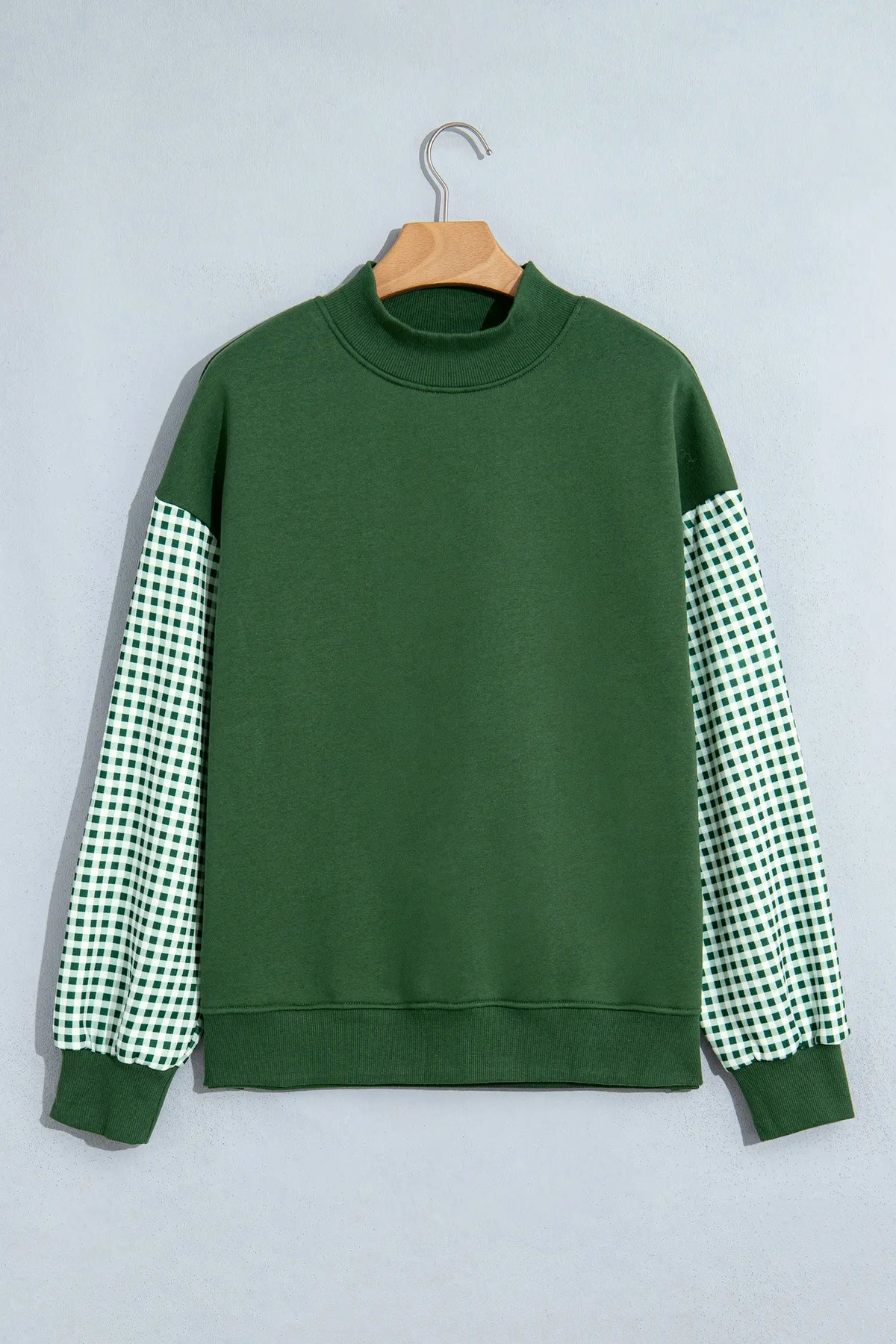Plaid Sleeve Colourblock Loose Tunic Sweatshirt – Evergreen