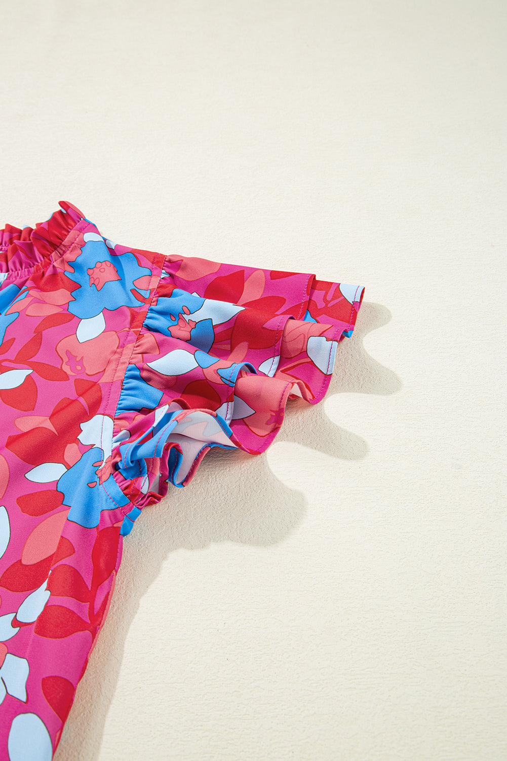 Rose Red Ruffled Sleeve Floral Blouse eAura